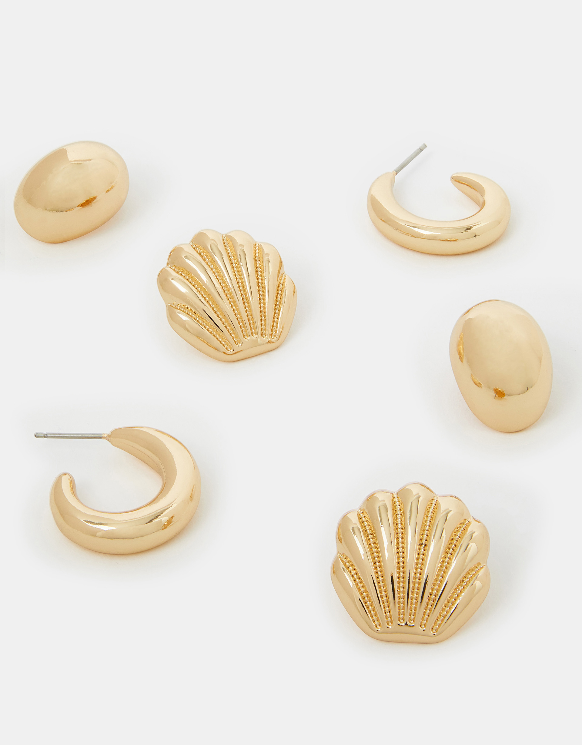 Gold 3-Pack Mermaid Stud and Hoop Earrings - Accessorize