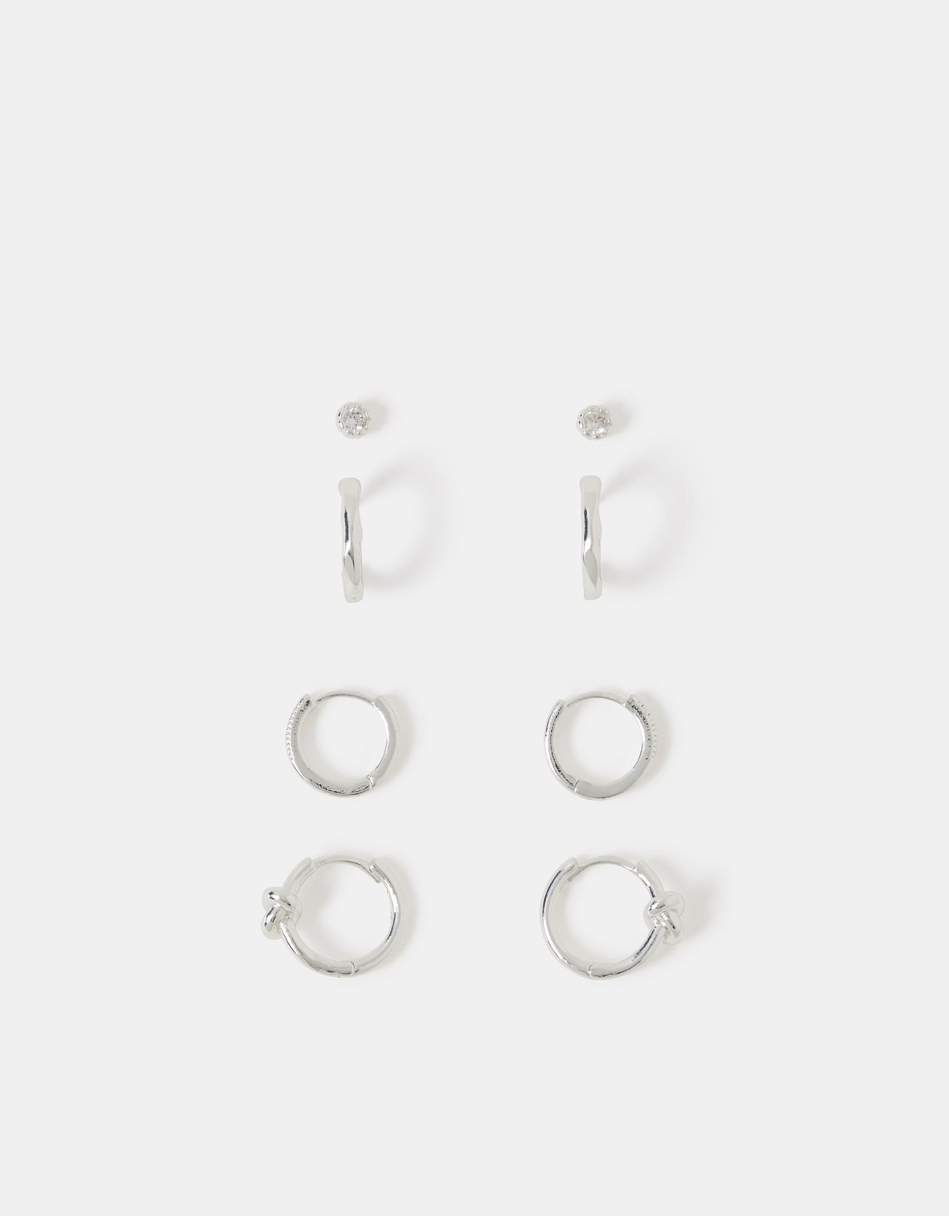 Accessorize 4-Pack Sterling Silver-Plated Knot Stud & Hoop Earrings
