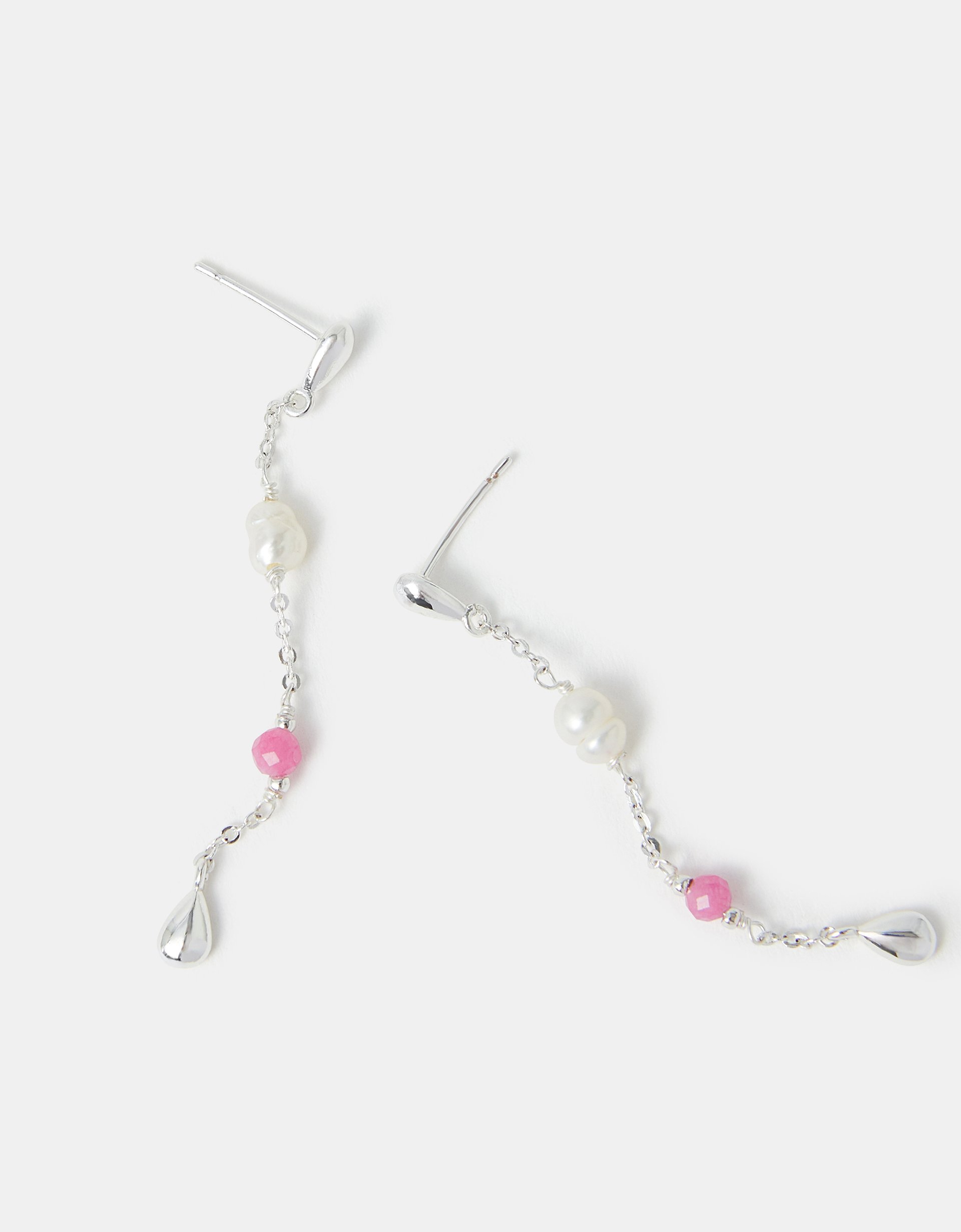 Pink Sterling Silver-plated Pearl & Tourmaline Drop Earrings - Accessorize