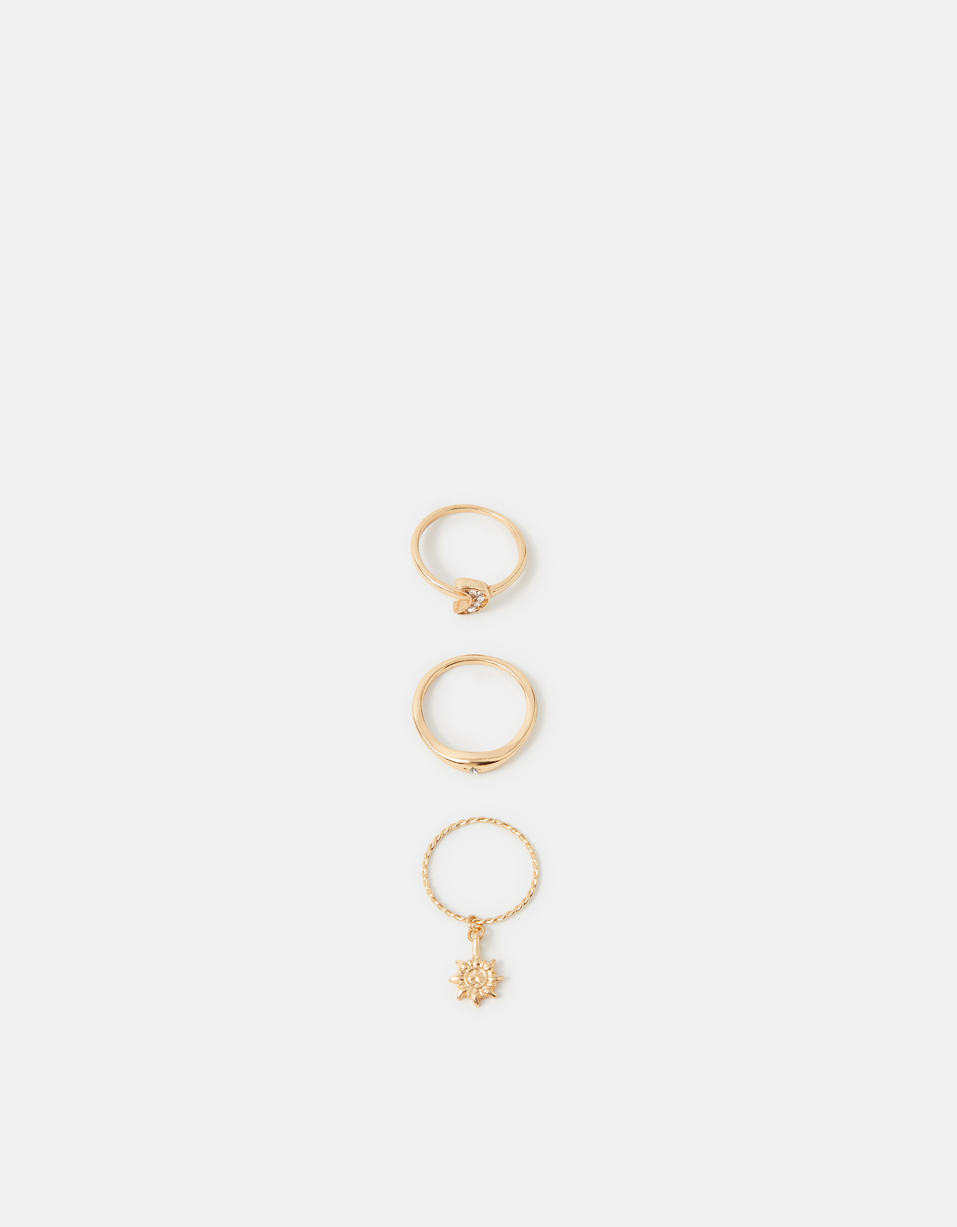 3-Pack Sun Charm Rings Gold, Size: L - Accessorize