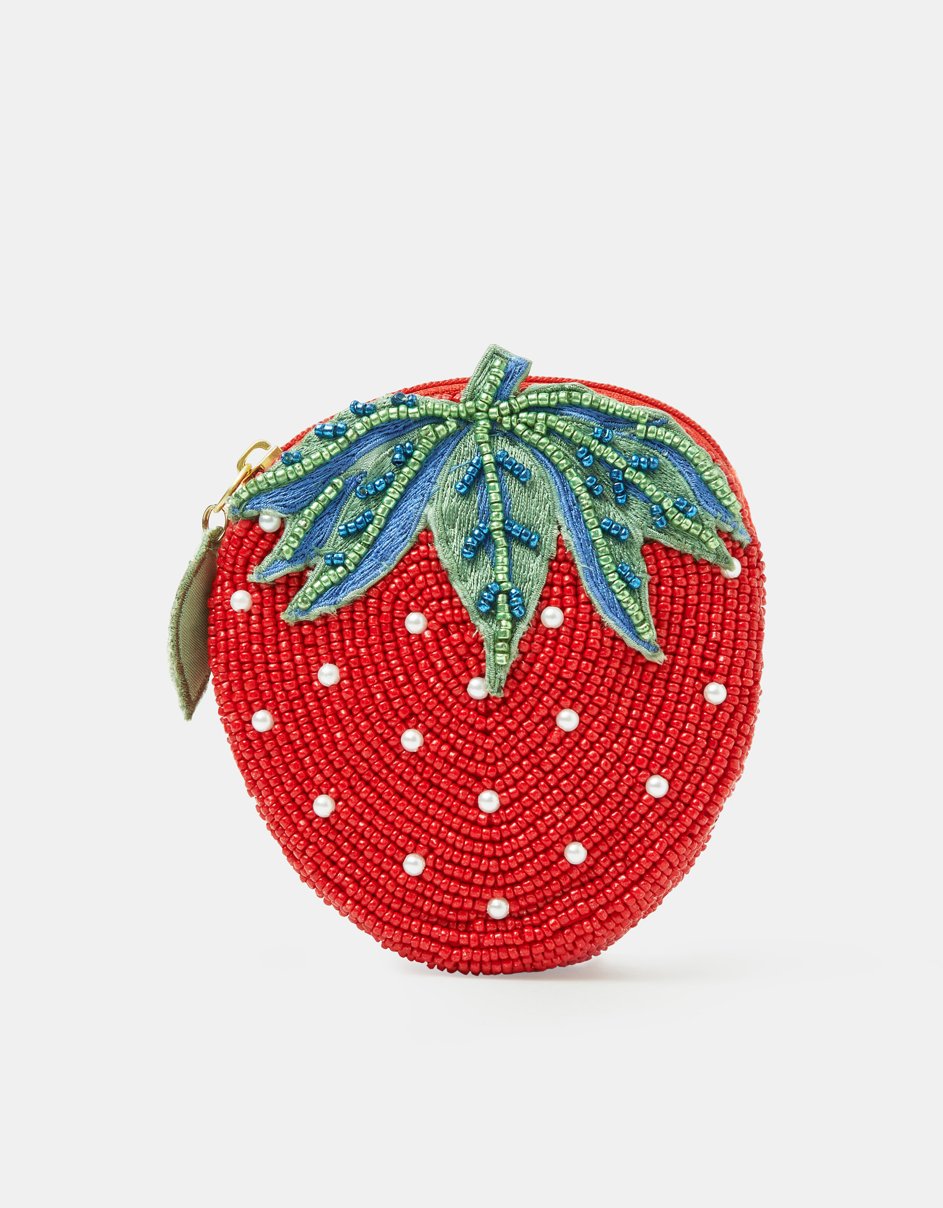 Accessorize Embroidered Beaded Strawberry Coin Purse, Red