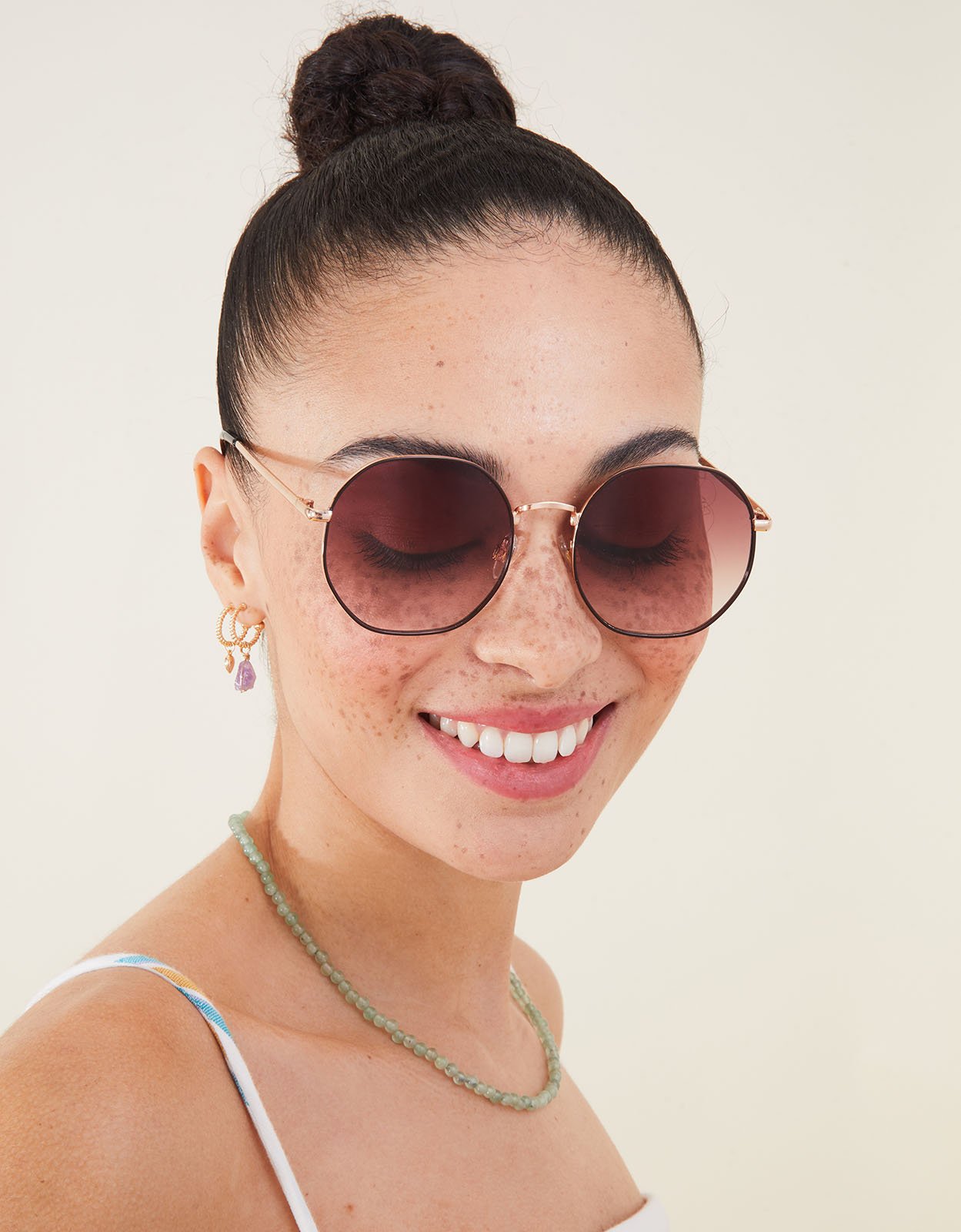 Accessorize Women's Black/Brown Ombre Lense Round Sunglasses, Size: One Size