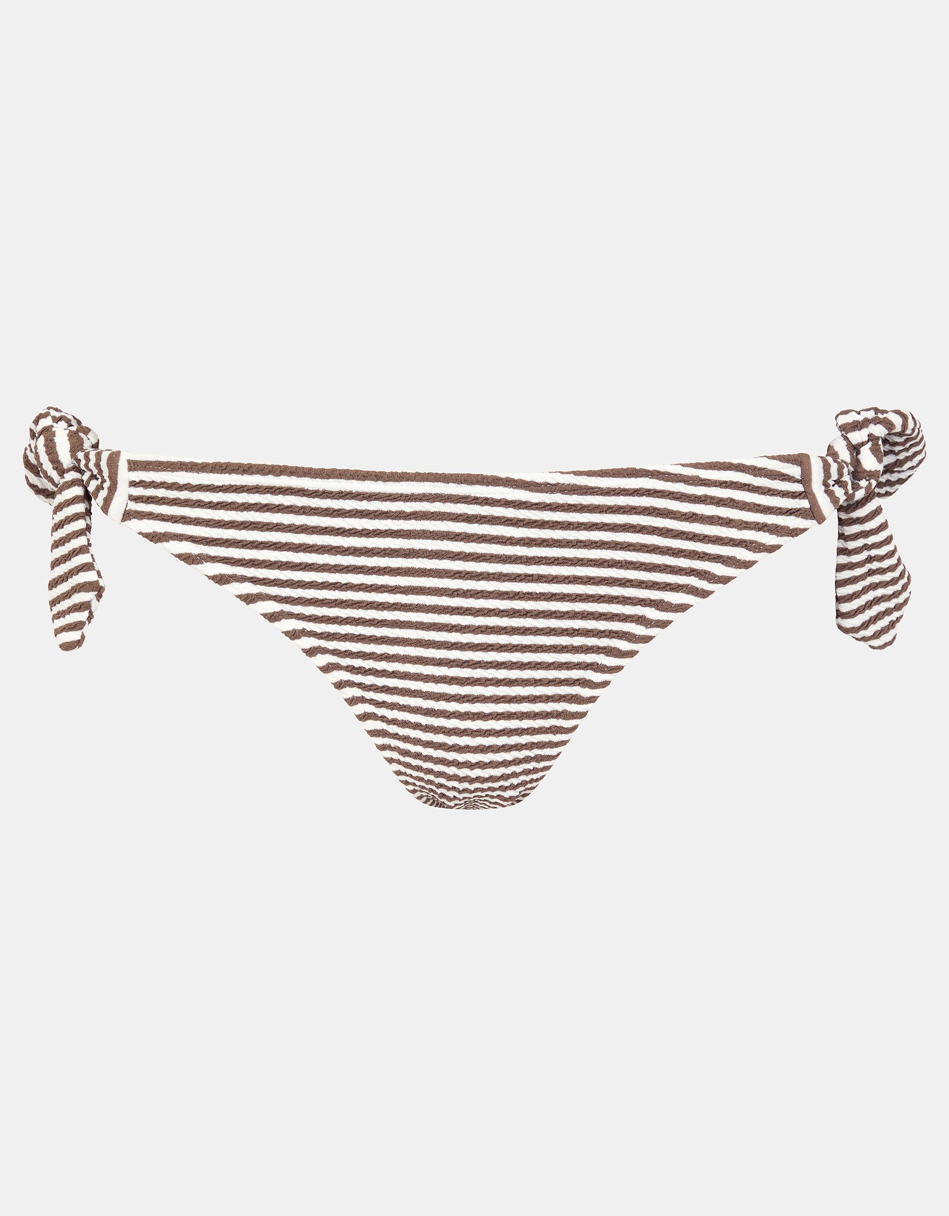 Textured Stripe Tie Side Bikini Bottoms Camel, Size: 16 - Accessorize