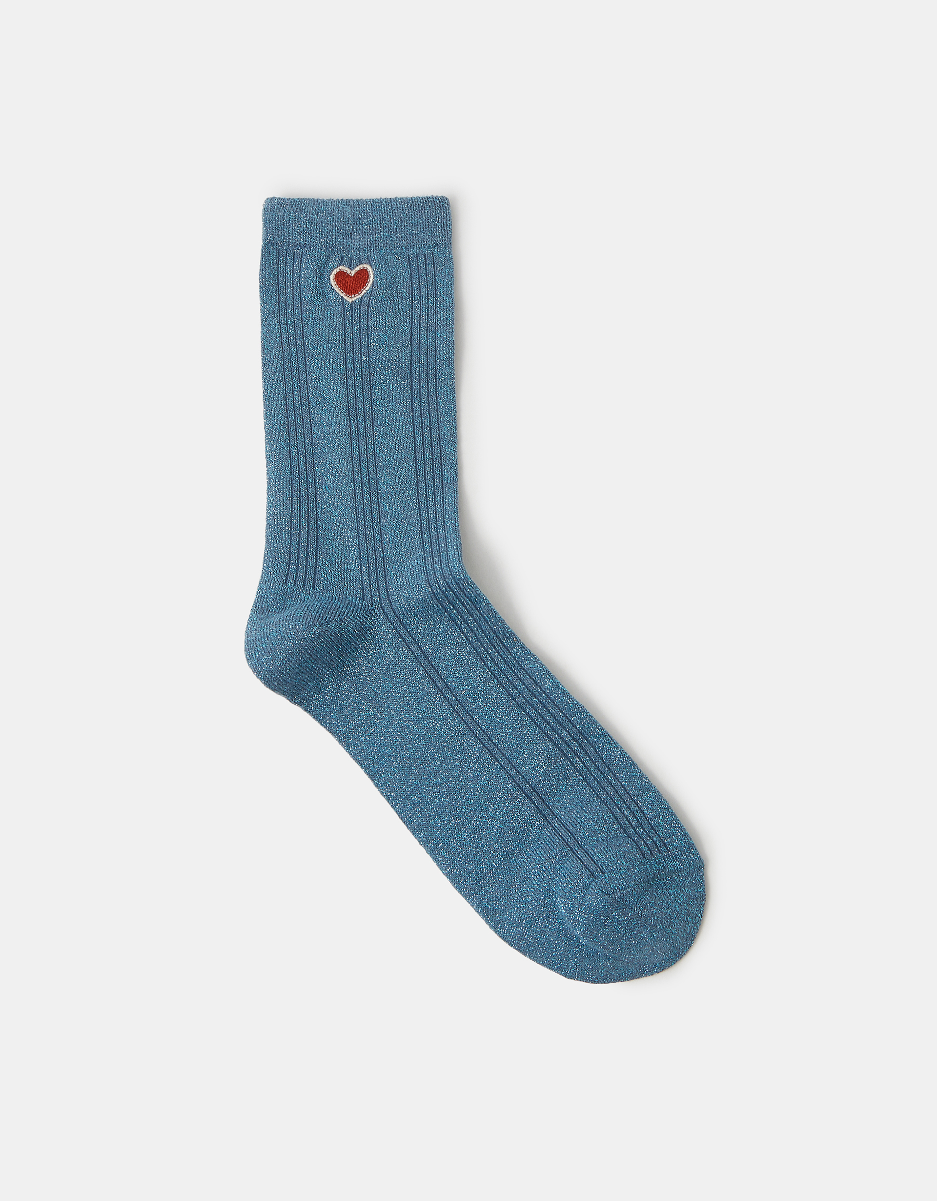 Accessorize Cotton Embroidered Heart Glitter Socks, Blue