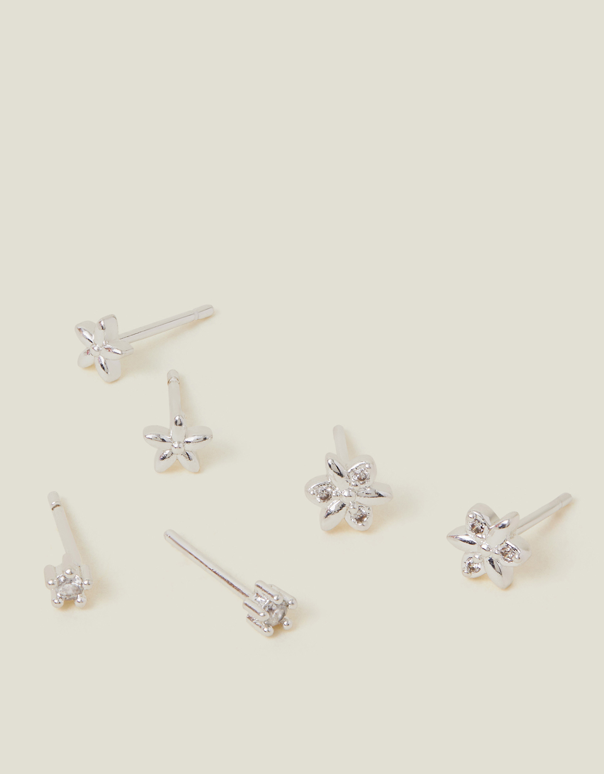 Multicolour 3-Pack Sterling Silver-plated Flower Stud Earrings - Accessorize