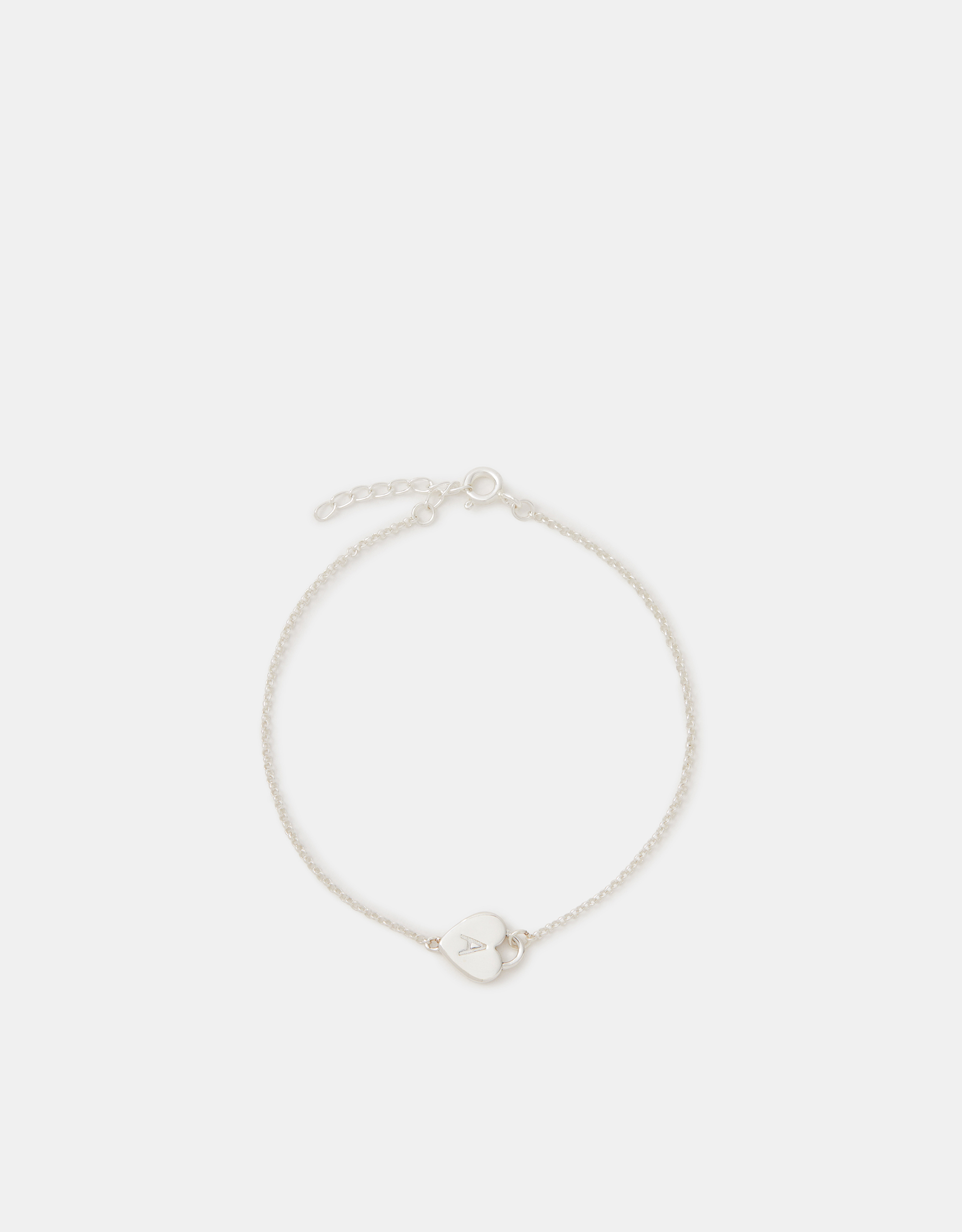 Sterling Silver Heart Initial Bracelet Size: N - Accessorize