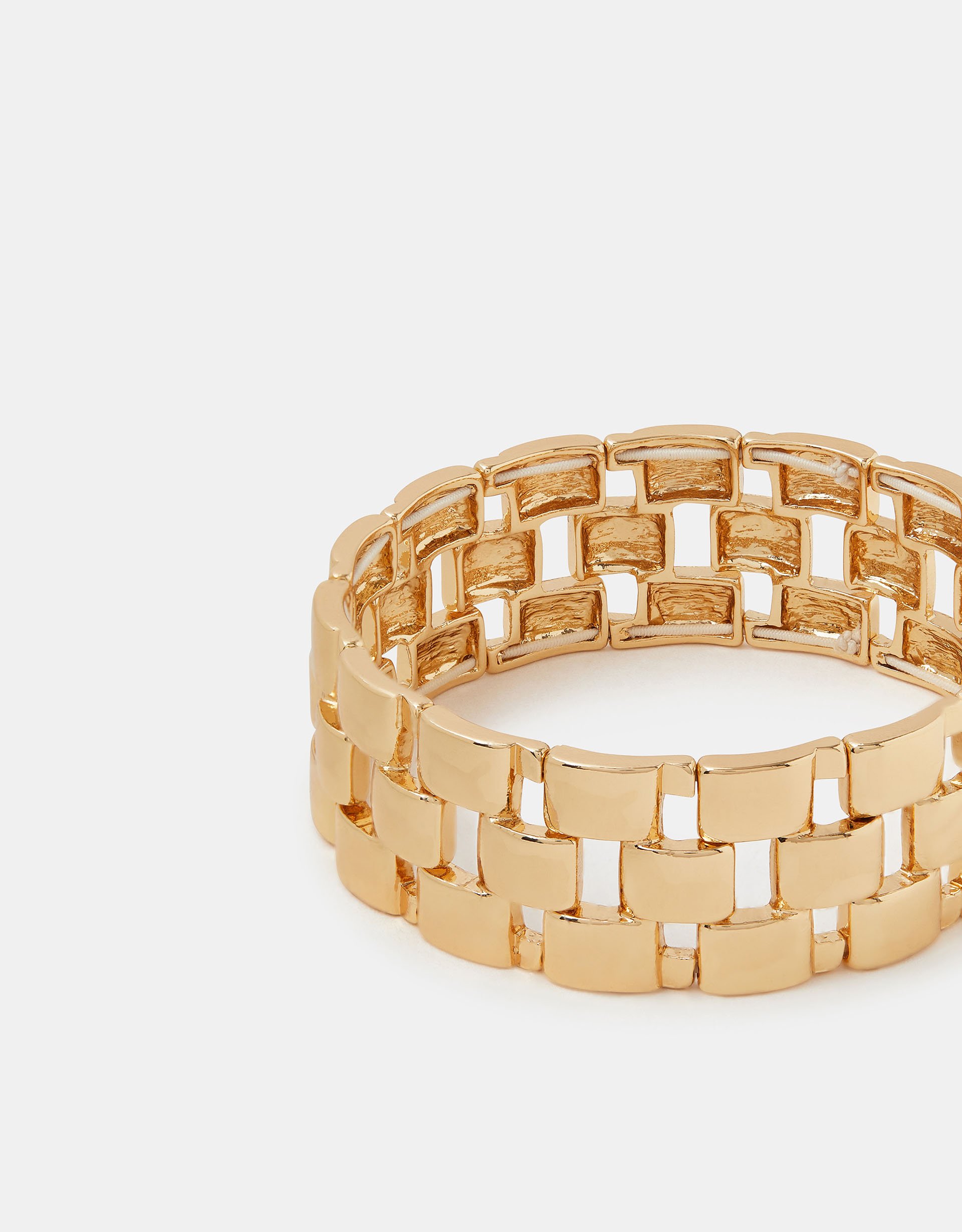 Gold Brick Link Stretch Bracelet - Accessorize