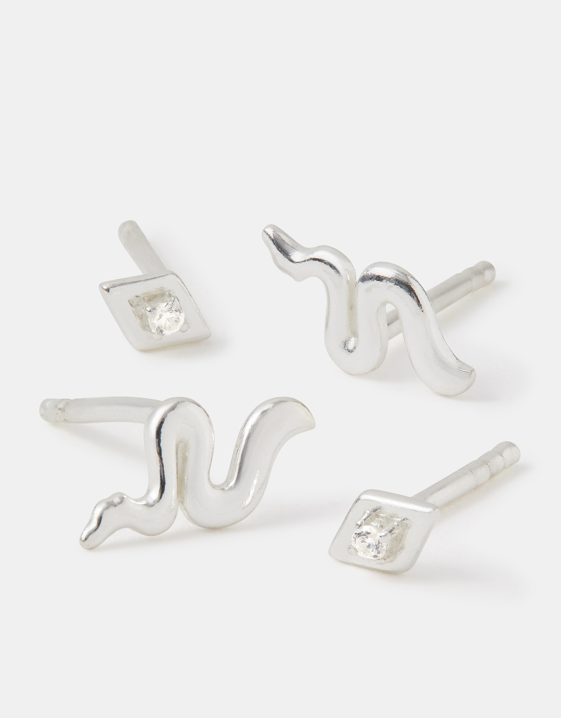 2-Pack Sterling Silver Snake & Eye Stud Earrings - Accessorize