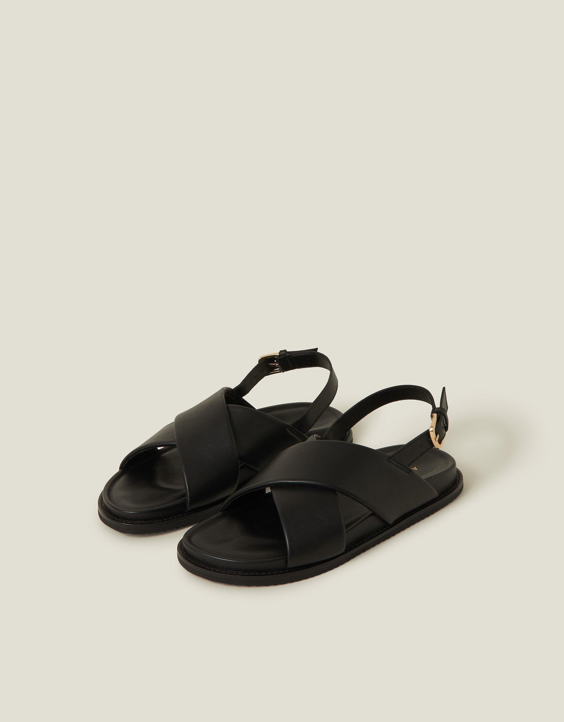 Cross Strap Leather Sandals Black, Size: 41 - Accessorize