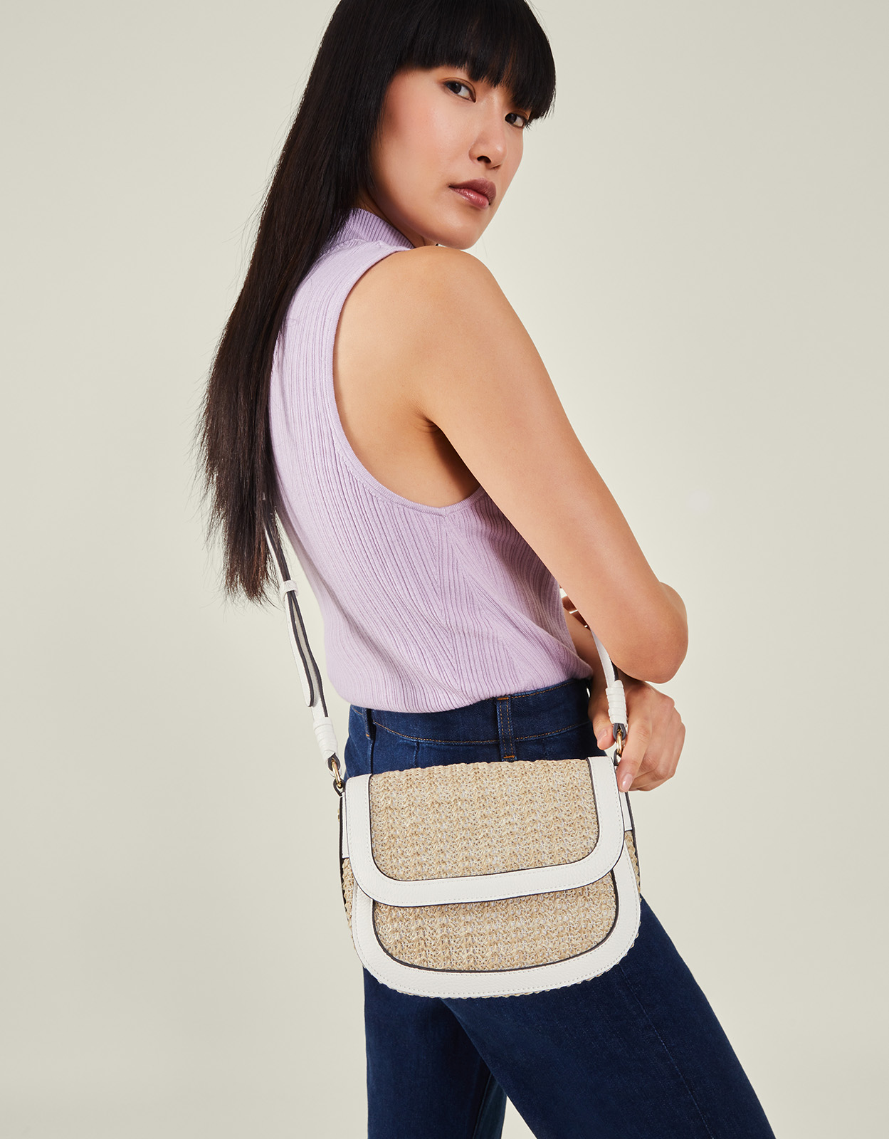 Woven Cross-body Bag White, Size: 18x21cm, Women's - Accessorize