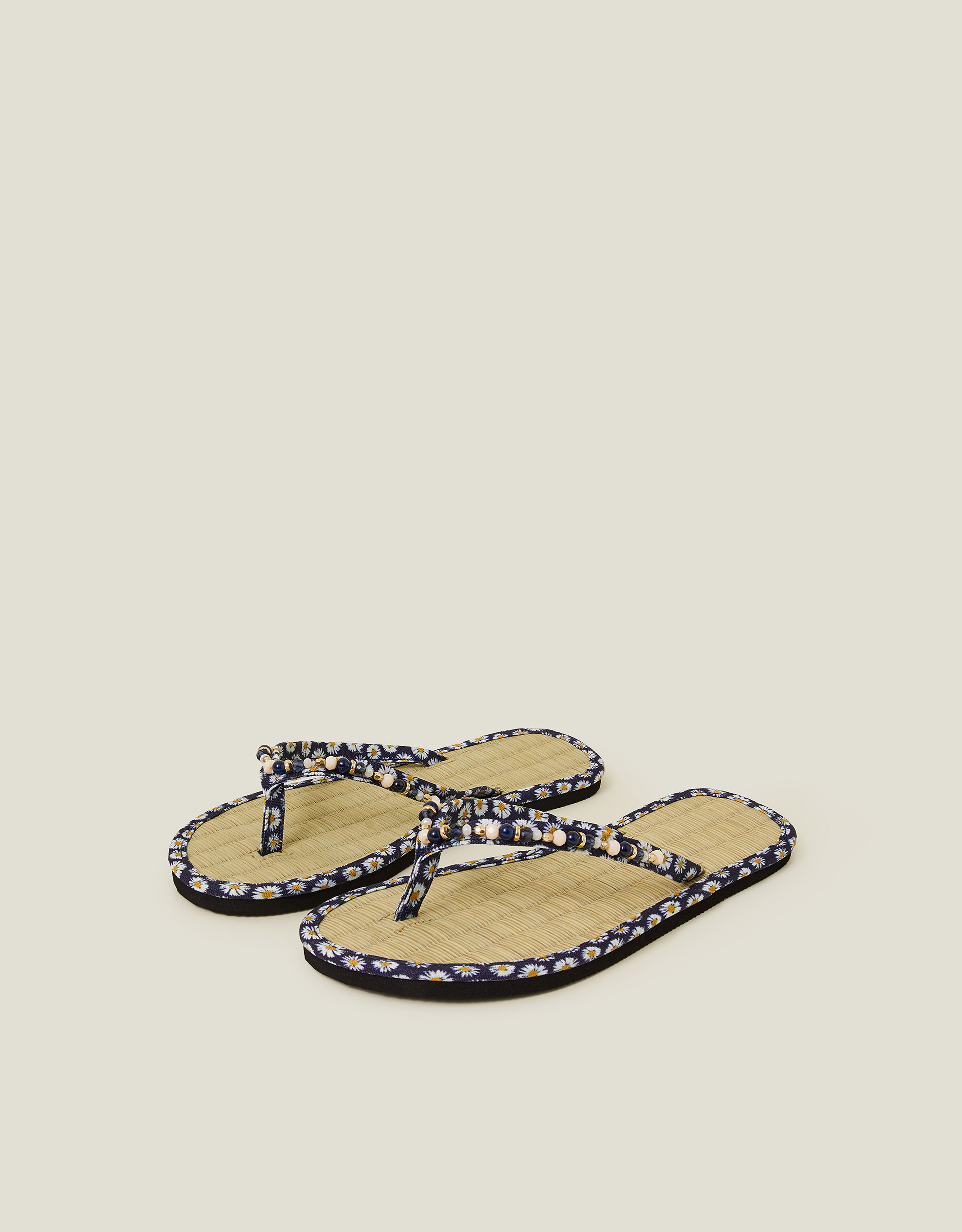 Daisy Print Seagrass Footbed Sandals Blue, Size: M - Accessorize