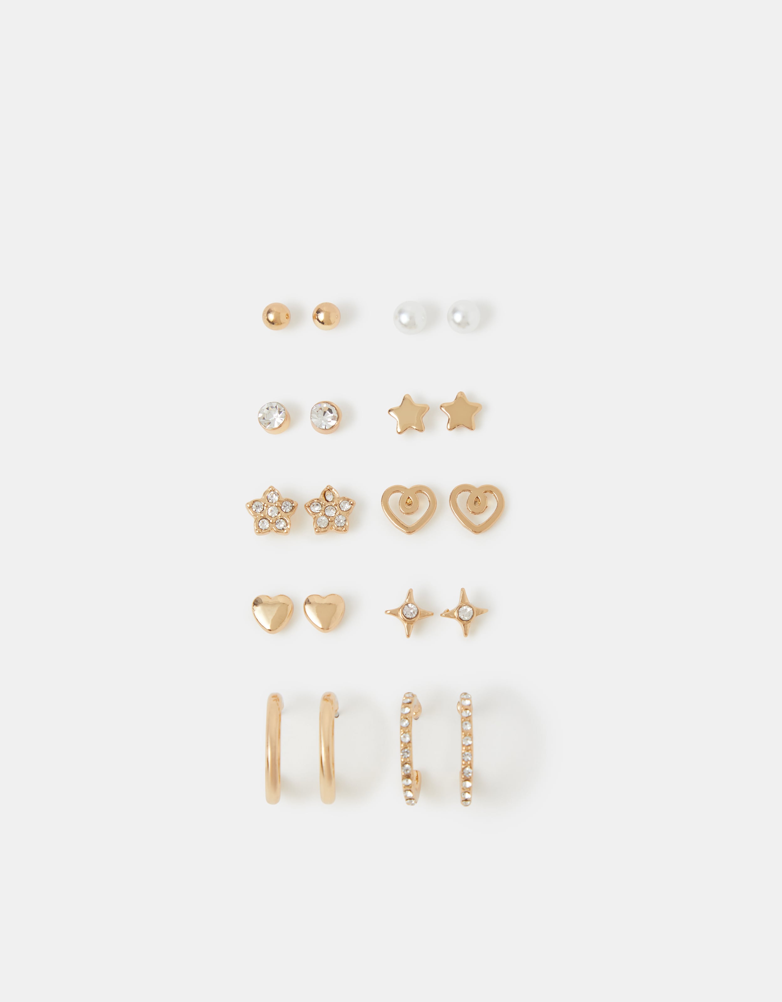 Accessorize Floral 10-Pack Heart Stud & Hoop Earrings, Gold