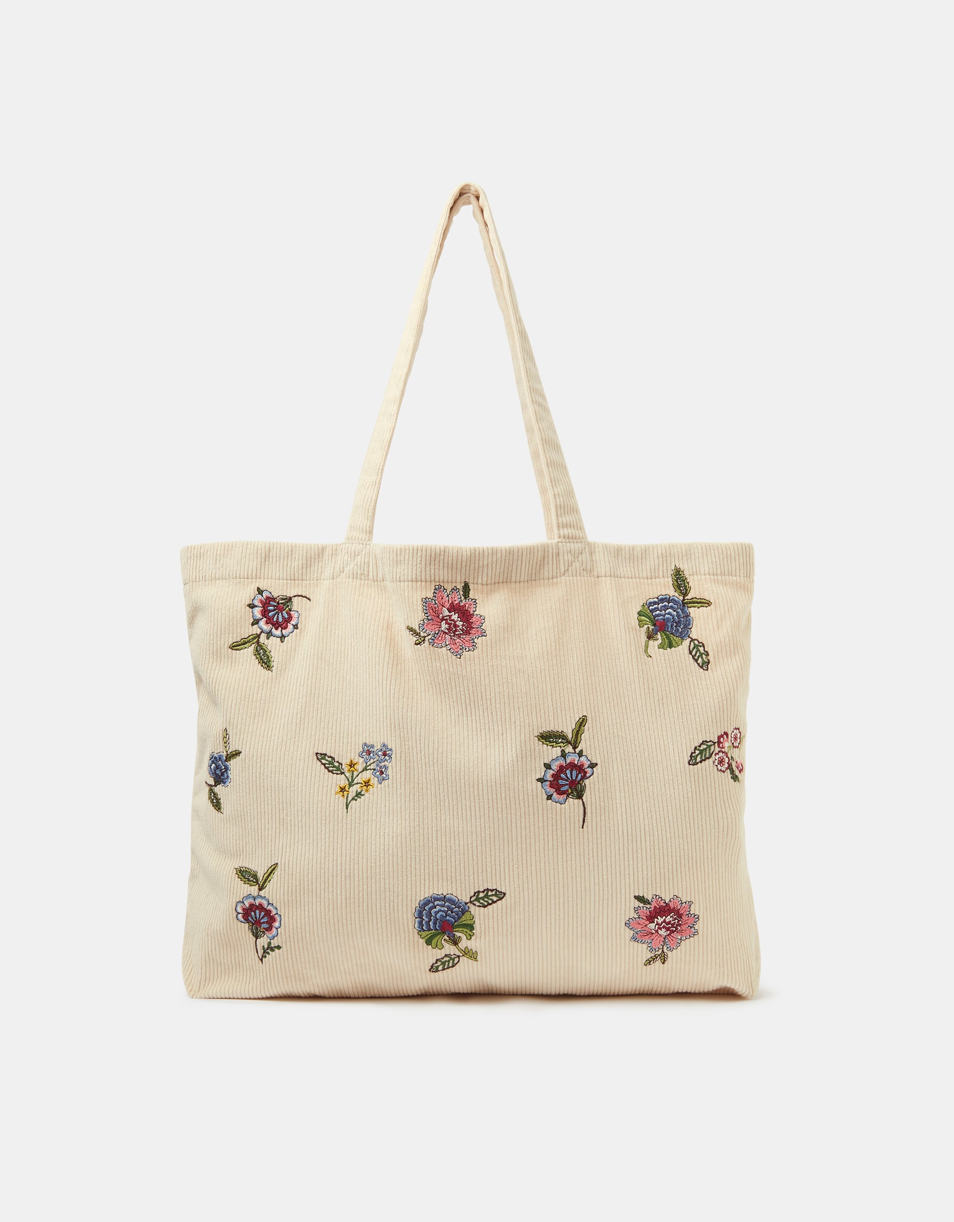 Accessorize Corduroy Floral Embroidered Shopper Bag, Cream