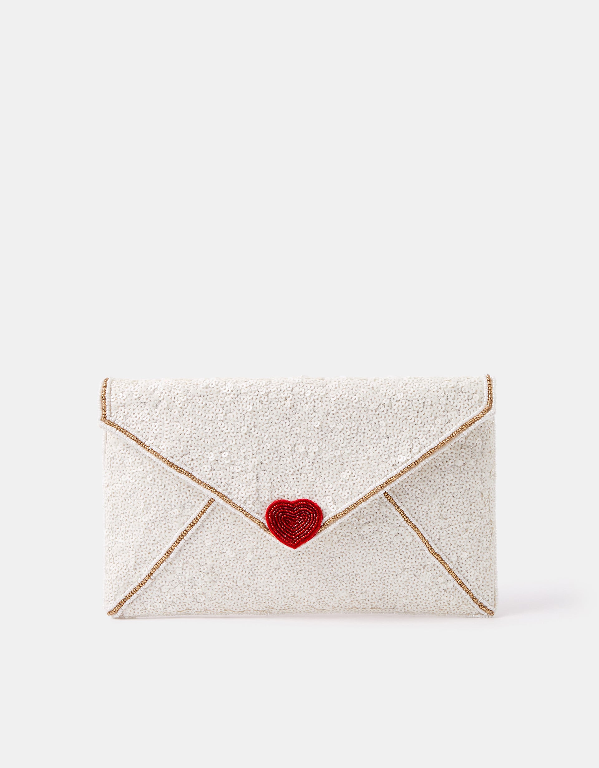 Accessorize Sequin Love Letter Clutch Bag, White