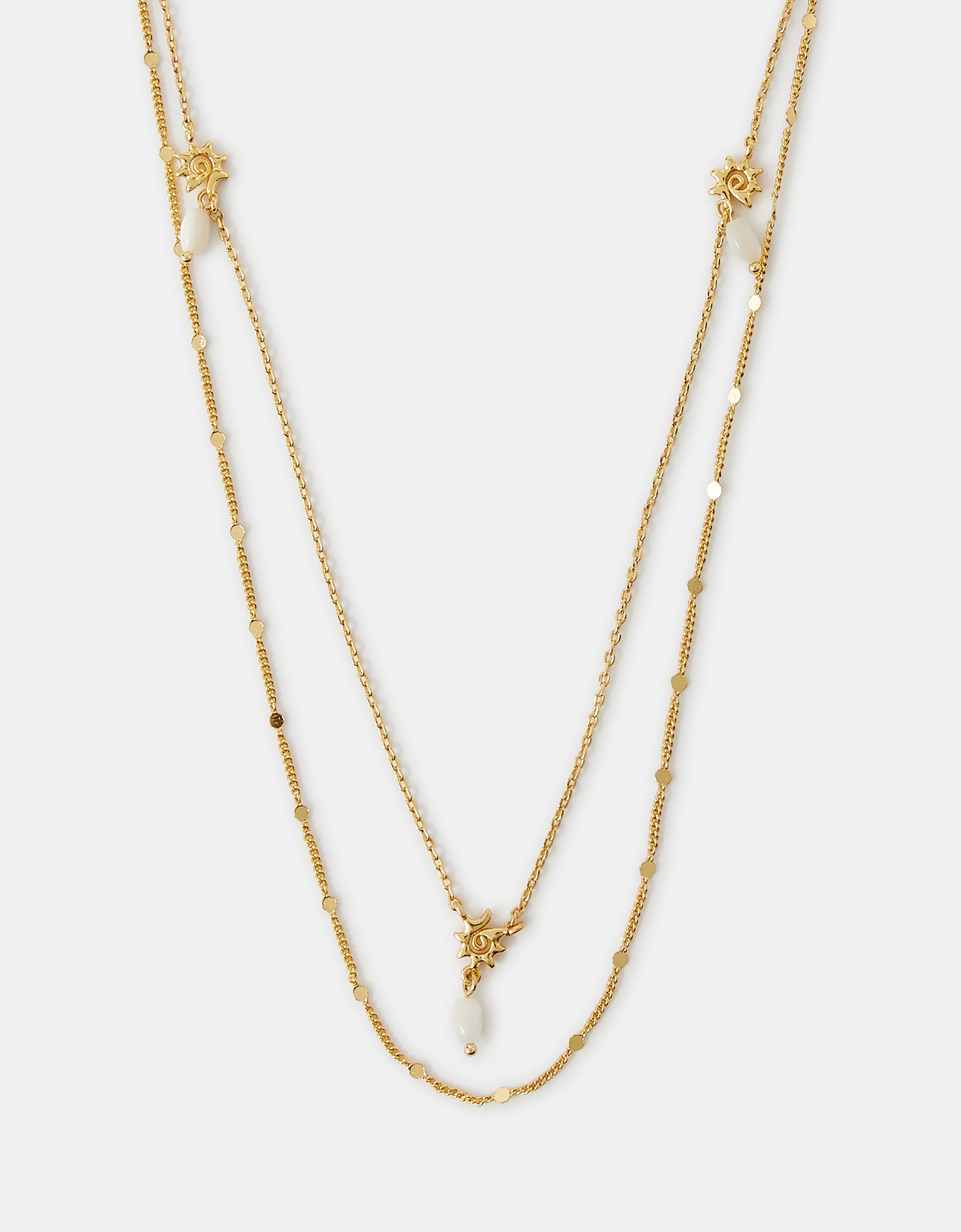 Accessorize Lace 14ct -Plated Sun Pearl Layered Necklace, Gold