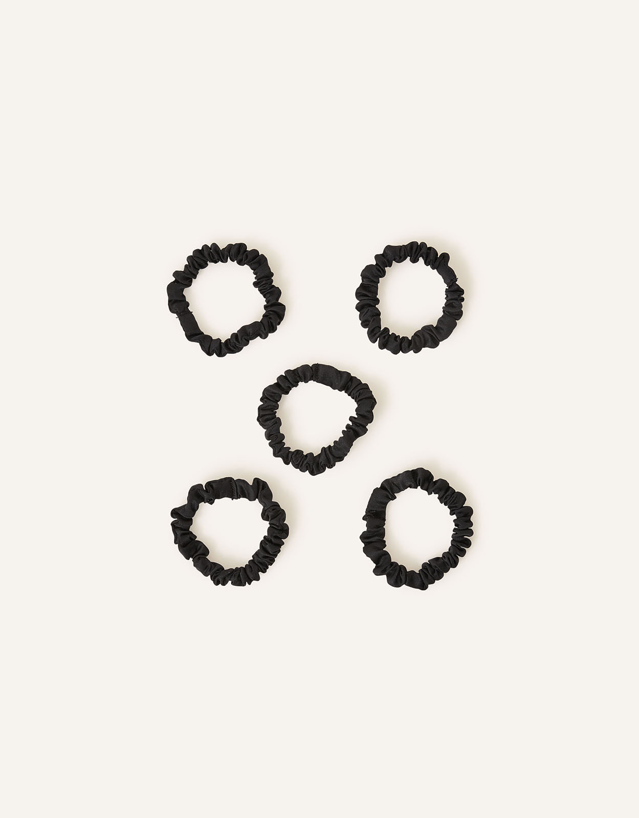 Accessorize Women's Black Pack of 5 Skinny Satin Scrunchies, Size: 6cm