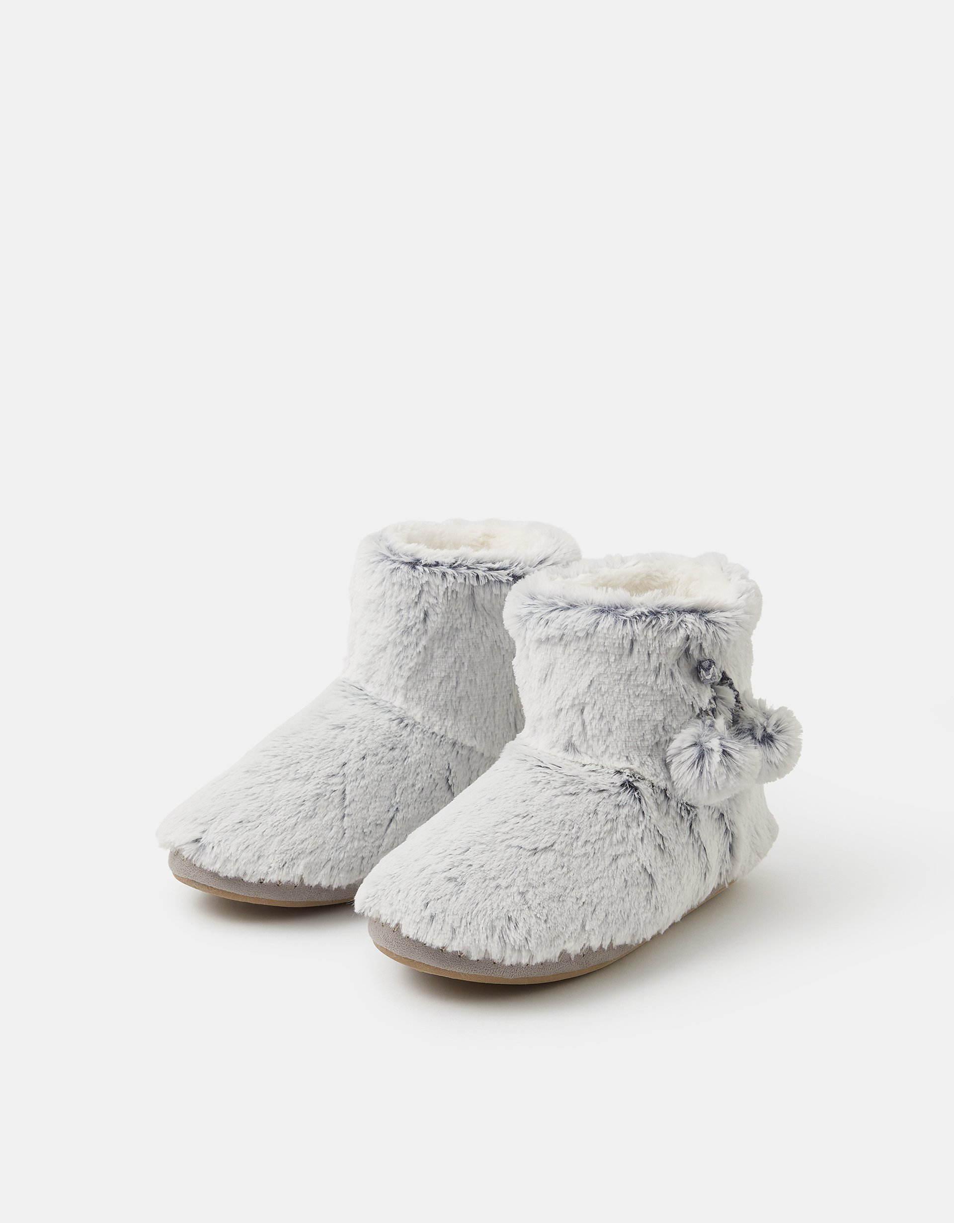 Super Soft Pom Pom Slipper Boots Grey, Size: XL - Accessorize