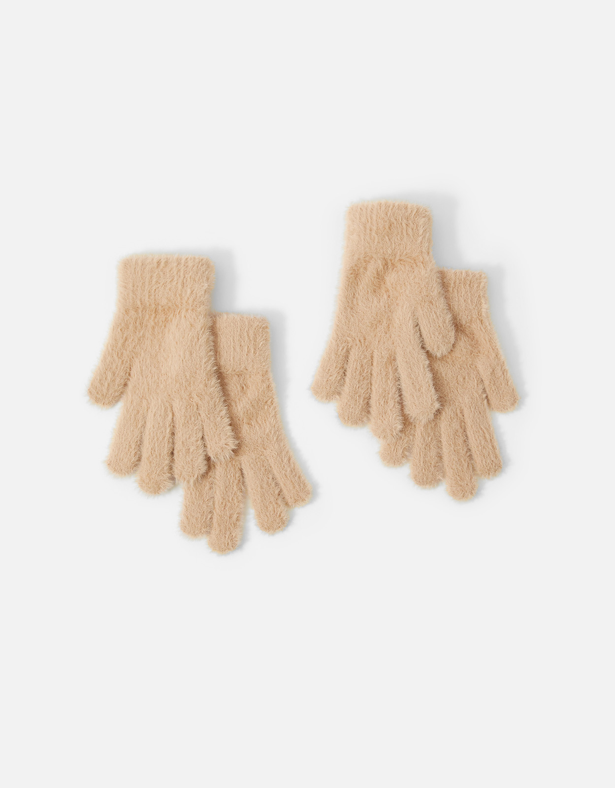 Accessorize Set of Two Light Brown Fluffy Super-Stretchy Gloves, Size: One Size