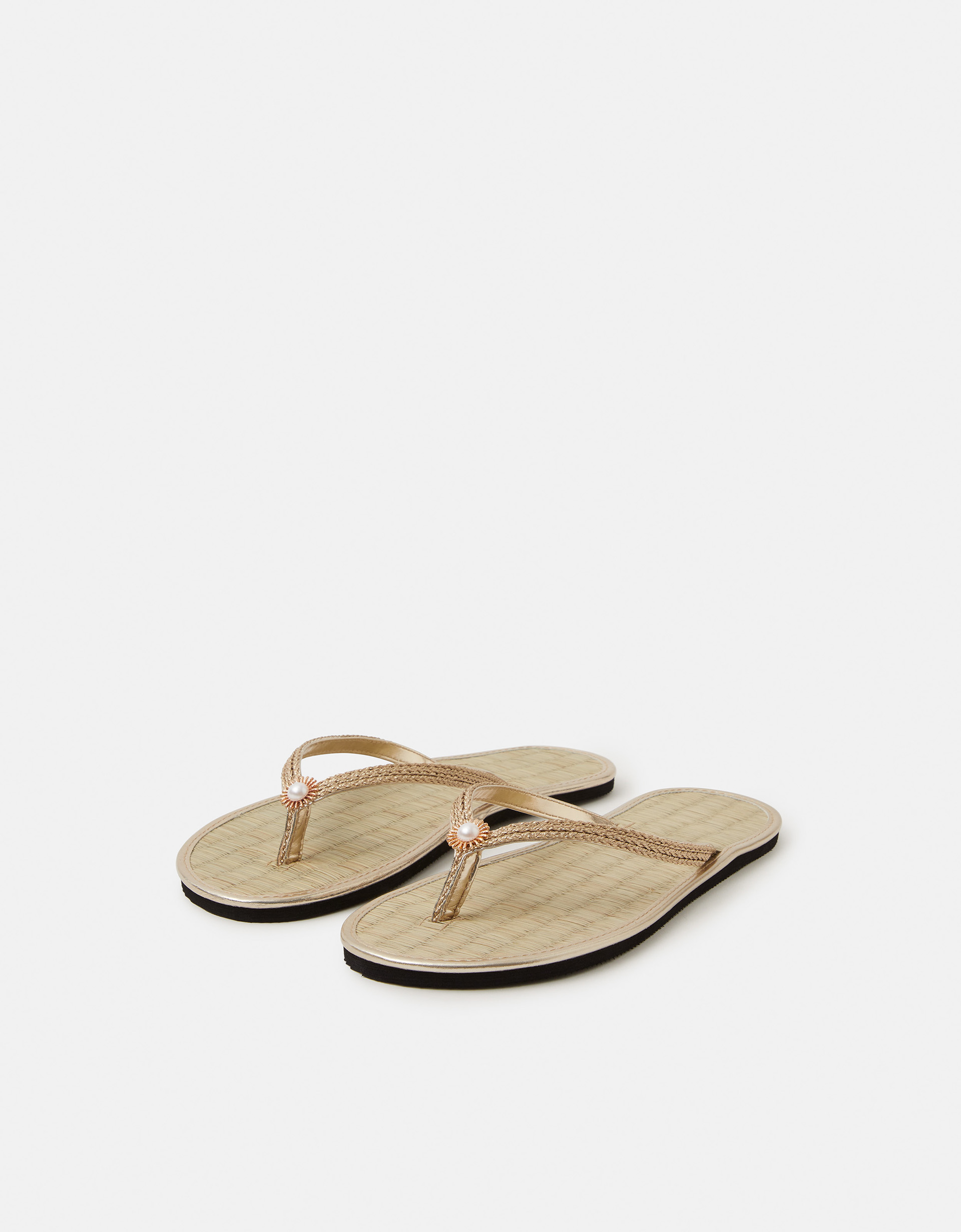 Sun Seagrass Flip Flops Gold, Size: L - Accessorize