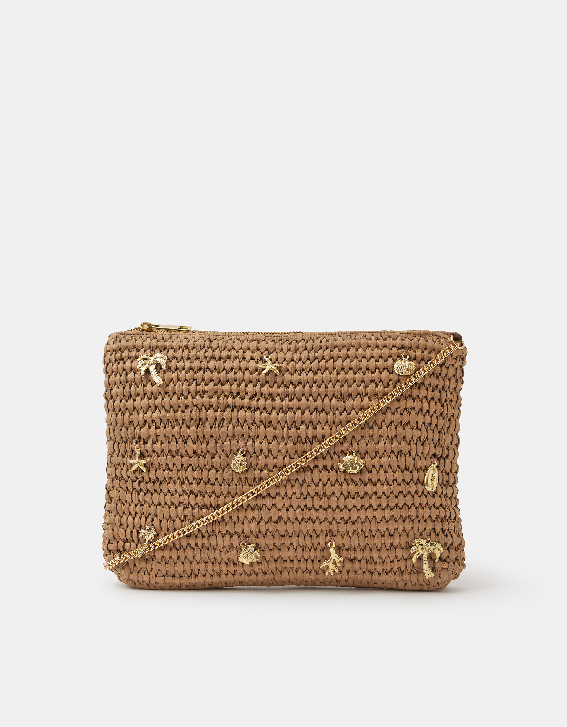 Gold Charm Raffia Clutch Bag - Accessorize