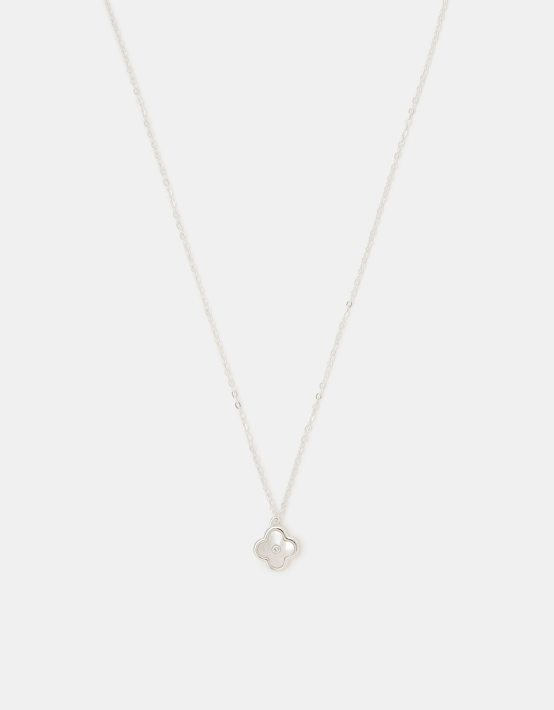 Sterling Silver Mother of Pearl Clover Pendant Necklace - Accessorize