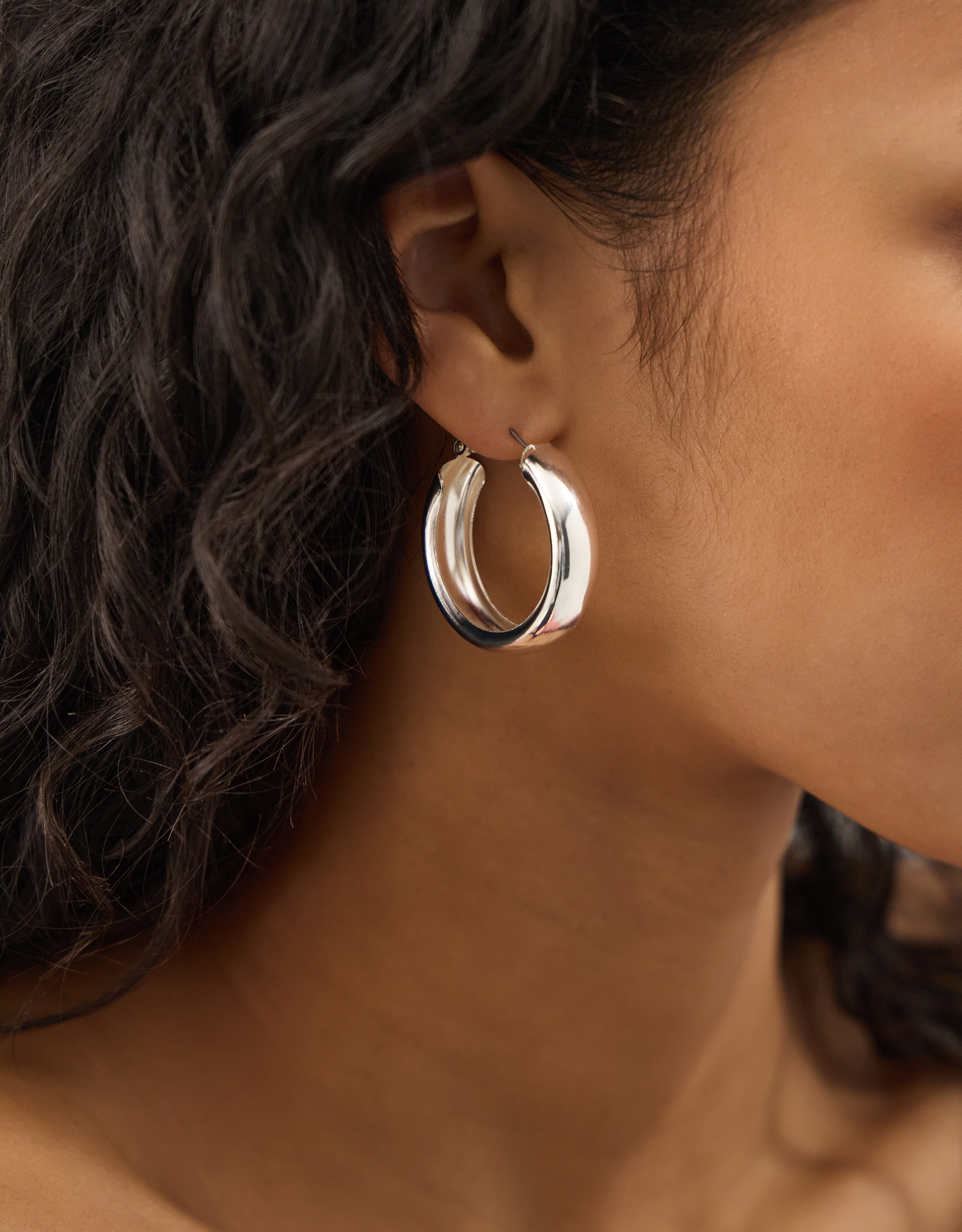 Accessorize Chunky Hoop Earrings, Silver