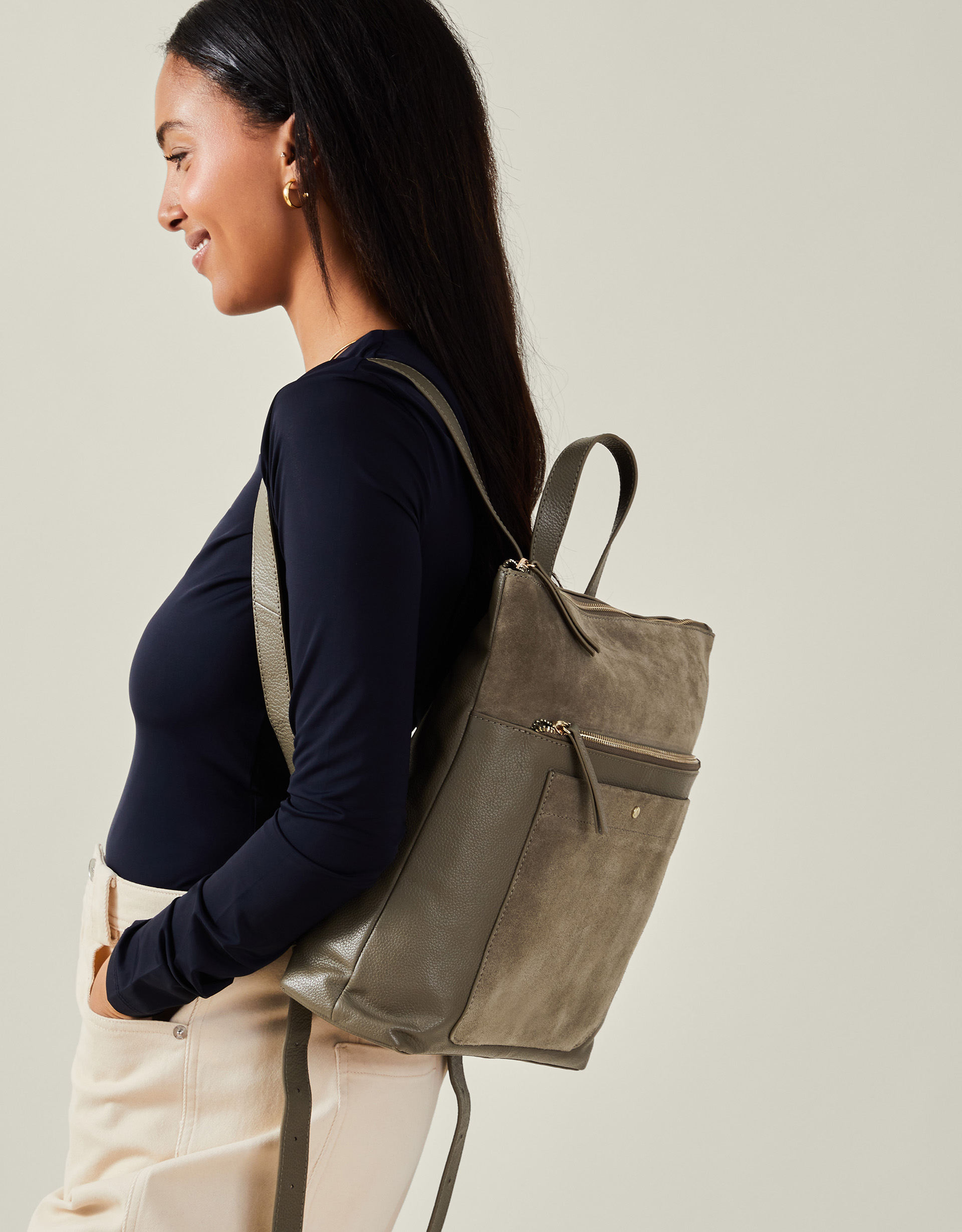 Suede Leather Backpack Green - Accessorize