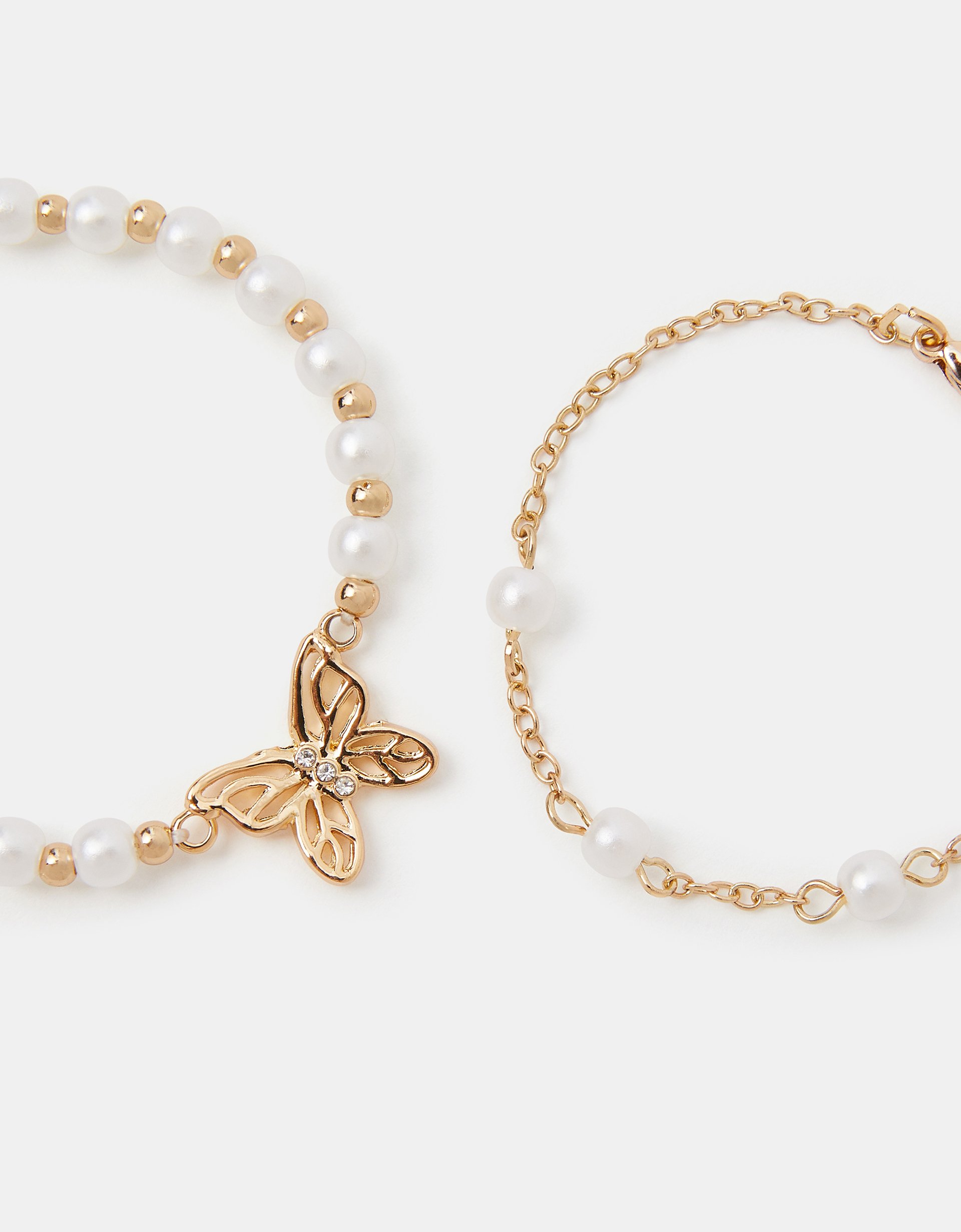 Gold 2-Pack Girls Pearl Butterfly Bracelets - Accessorize
