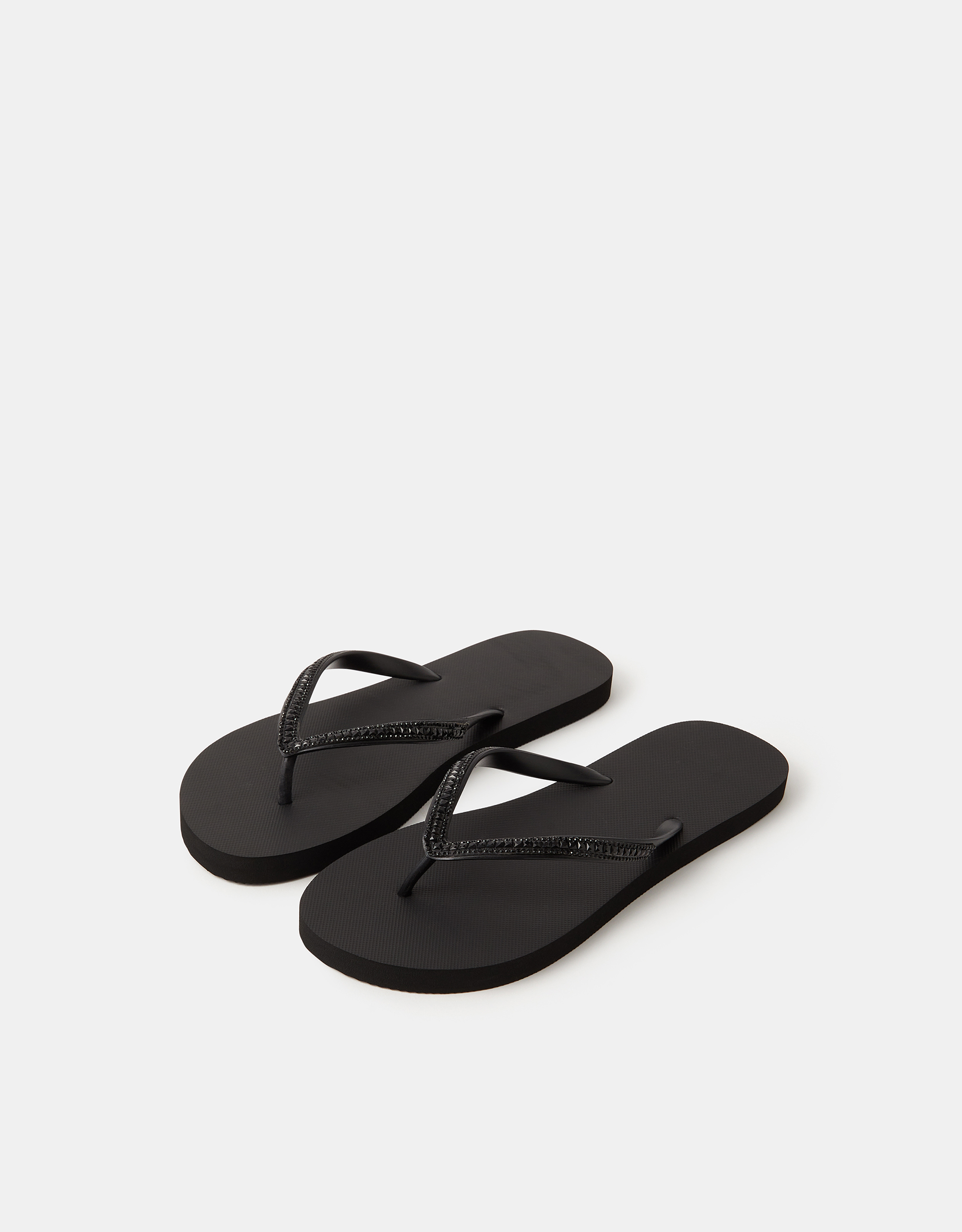 Crystal Embellished Flip Flops Black, Size: M - Accessorize