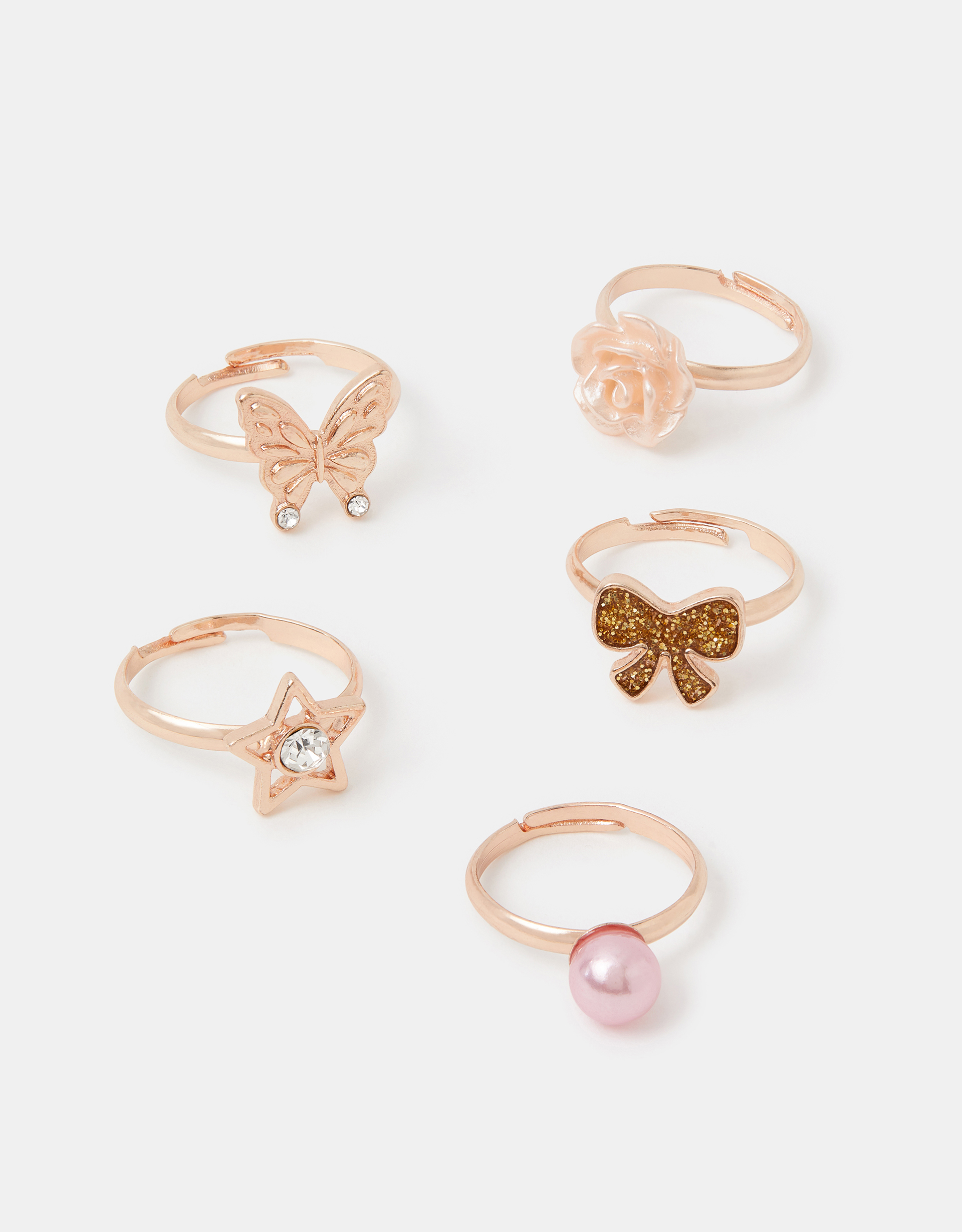 Accessorize Floral Butterfly Bow Ring Set, Gold