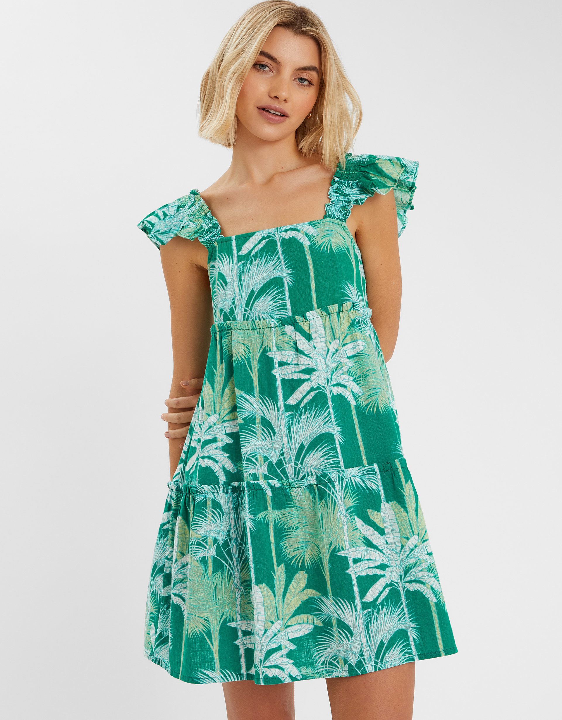 Palm Print Frill Sundress Green, Size: S - Accessorize