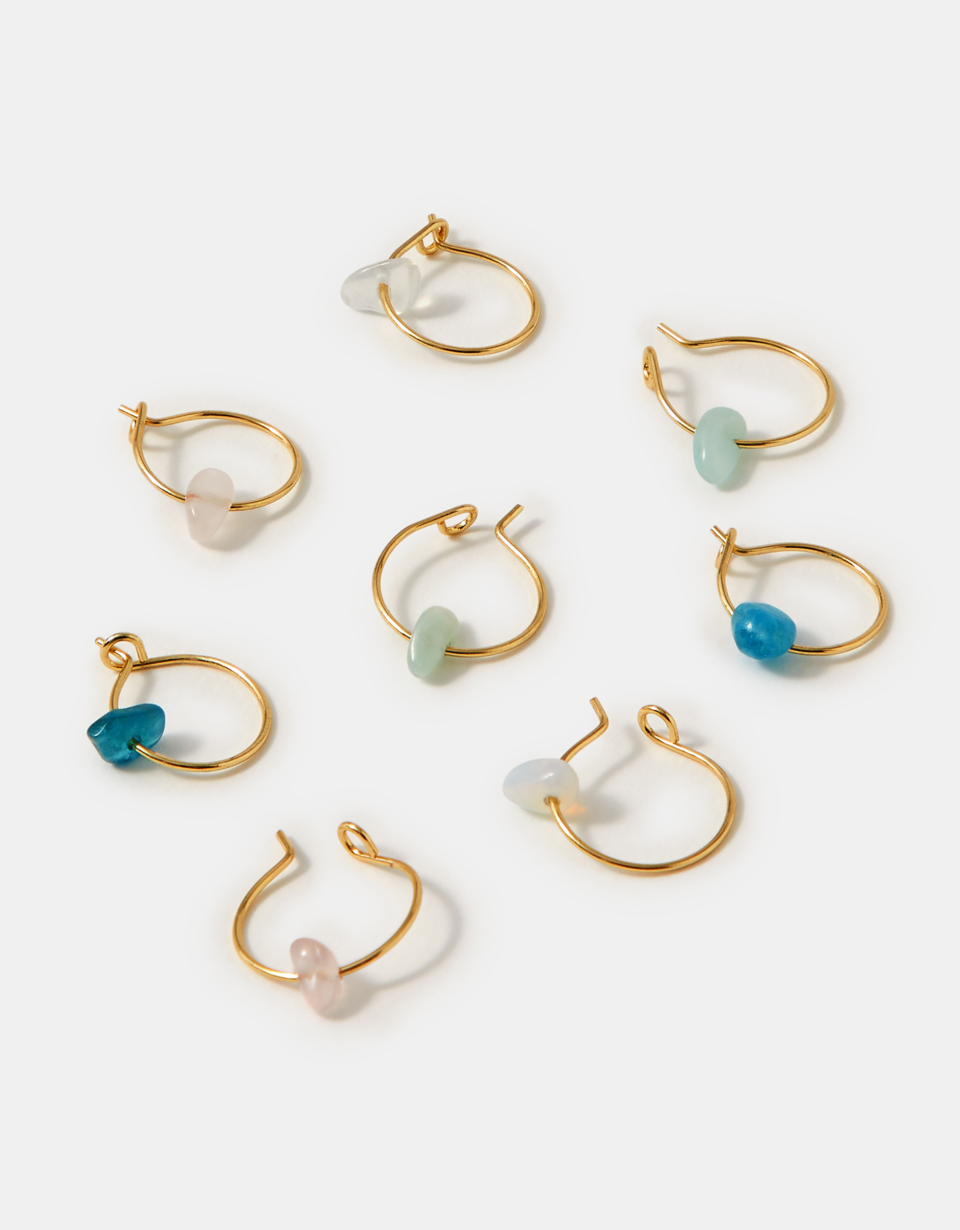 Accessorize 4-Pack 14ct -Plated Semi-Precious Hoop Earrings, Gold