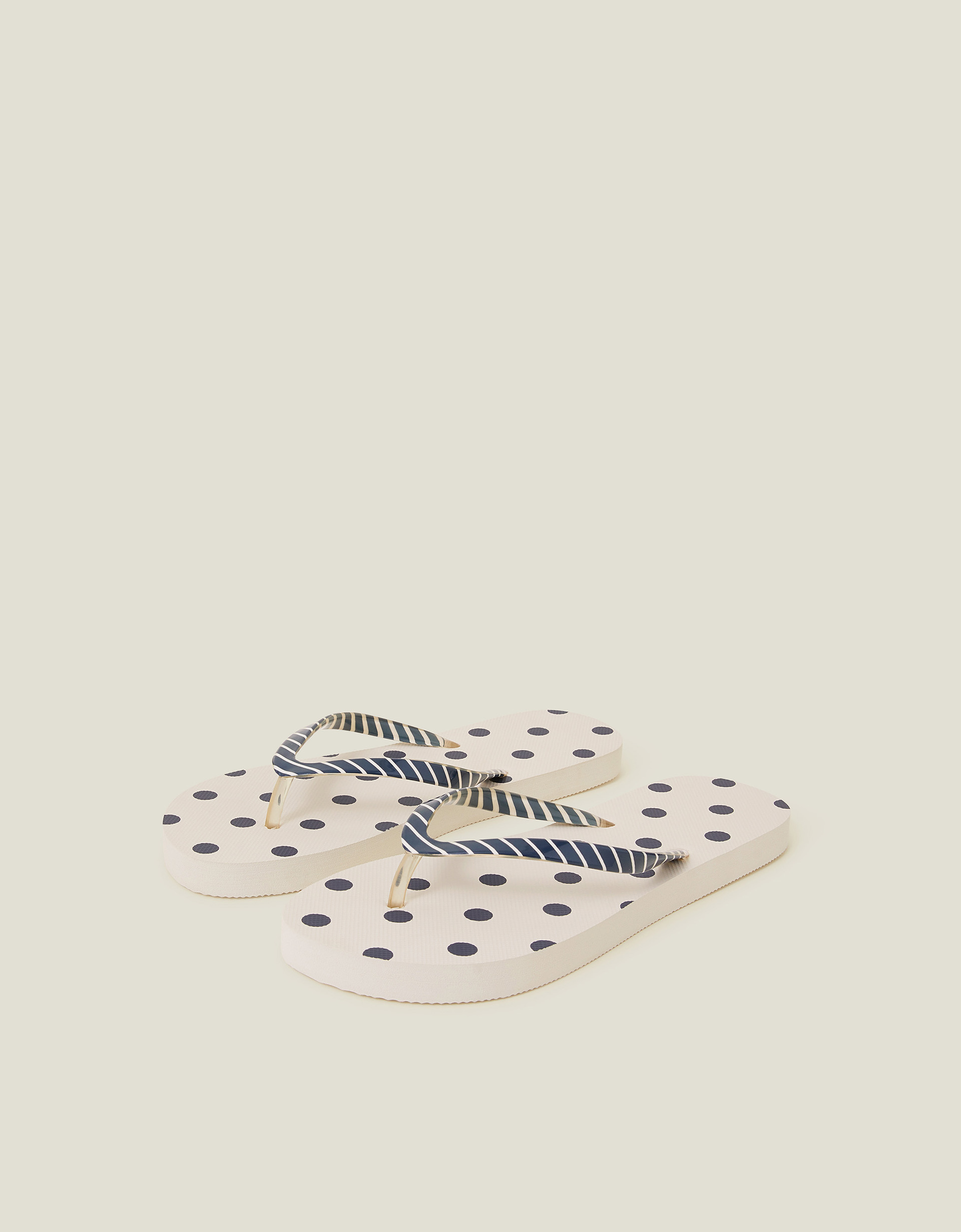 Polka Dot Stripe Flip Flops Blue, Size: M - Accessorize