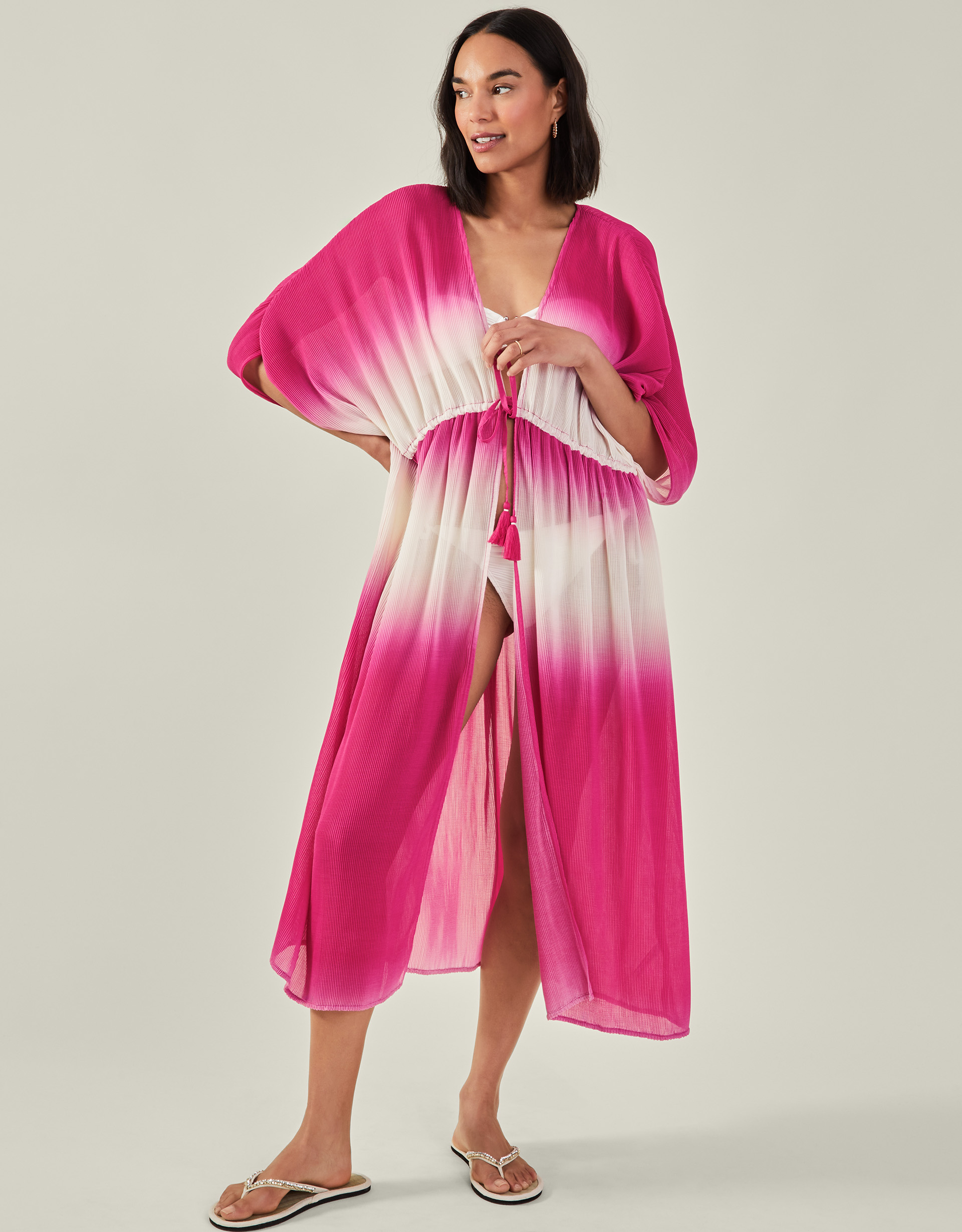 Pink & White Maxi Pleated Kaftan, Size: XS, Women's - Accessorize