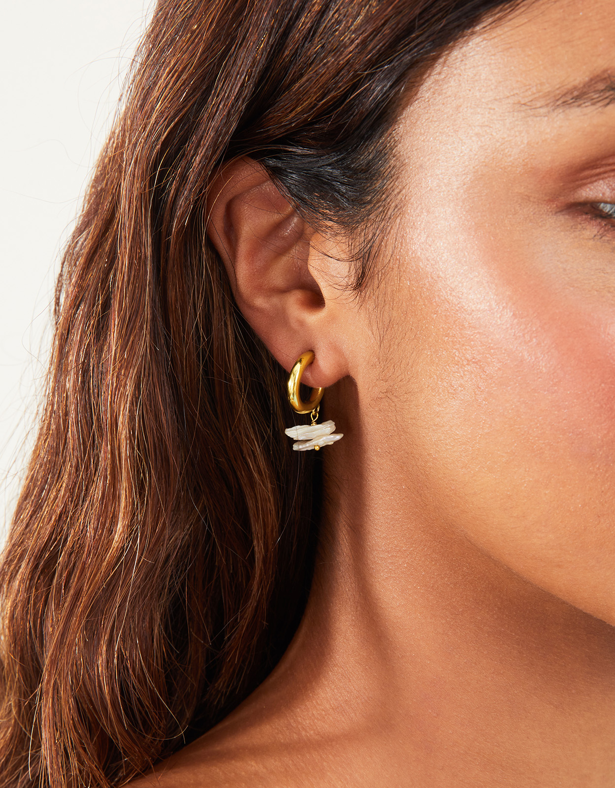 Accessorize Women's 14ct Gold-Plated Keshi Pearl Hoop Earrings