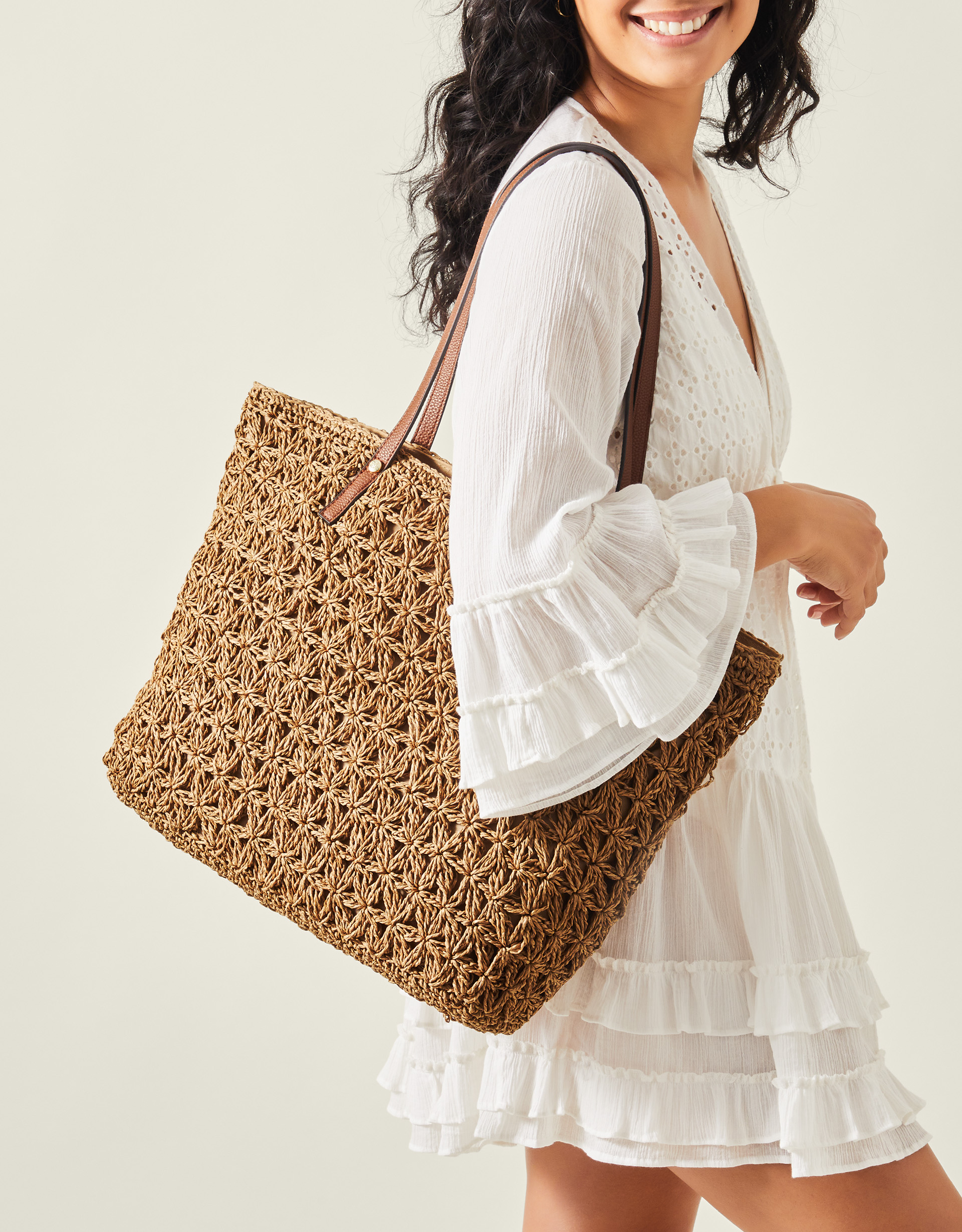 Brown Paper Raffia Tote Bag, Size: 34x36cm, Women's - Accessorize