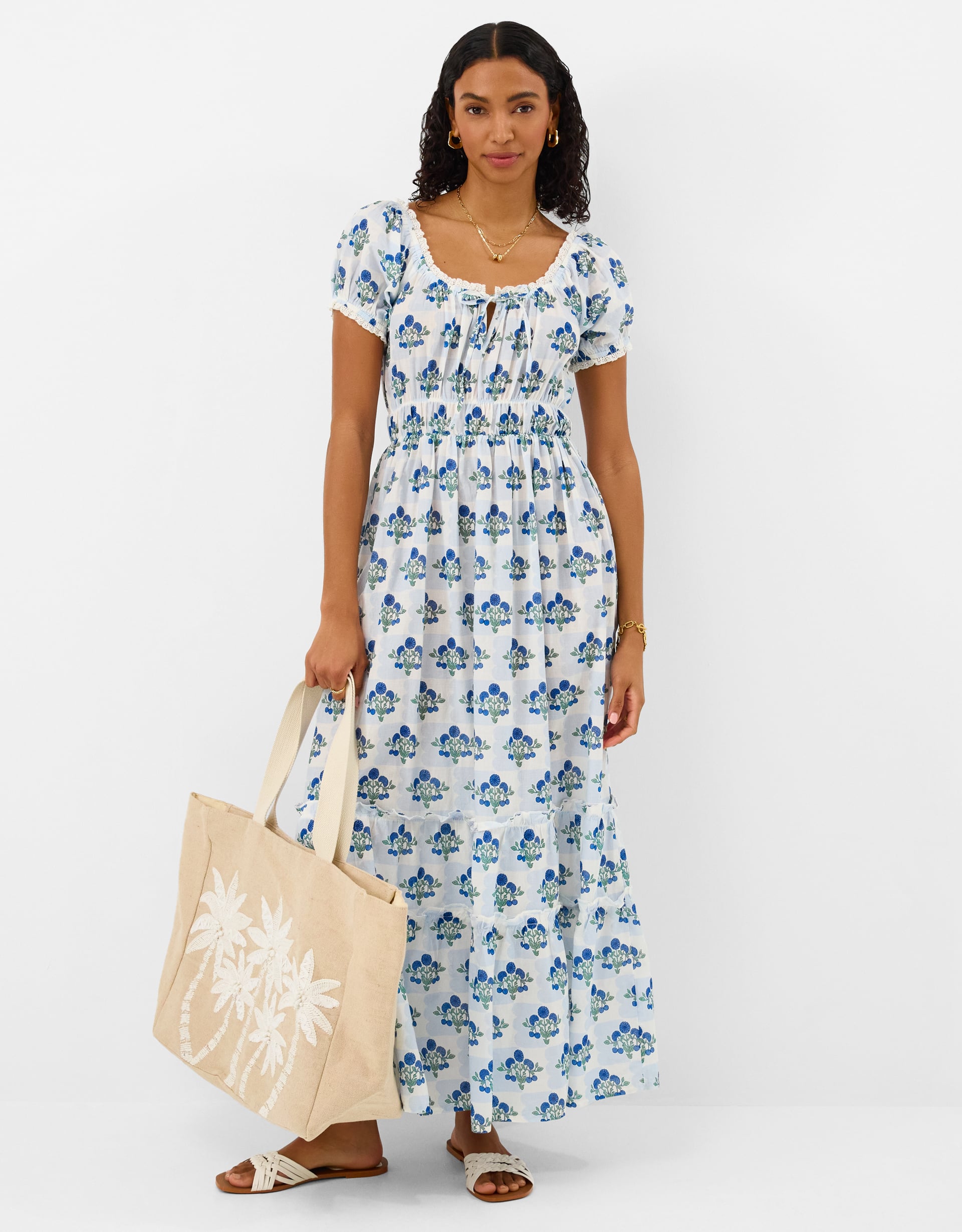 Accessorize Cotton Floral Off The Shoulder Midi Dress Cream, Size L - Summer Holiday Dress