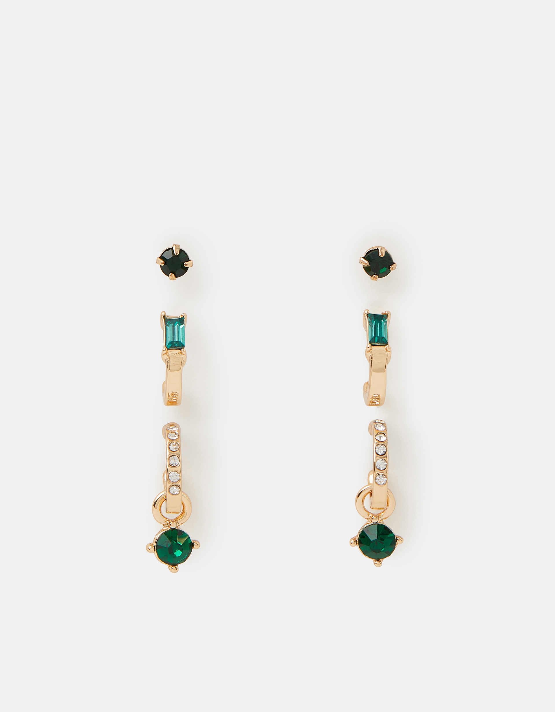 Accessorize Decor 3-Pack Sparkle Hoop Stud Earrings, Green