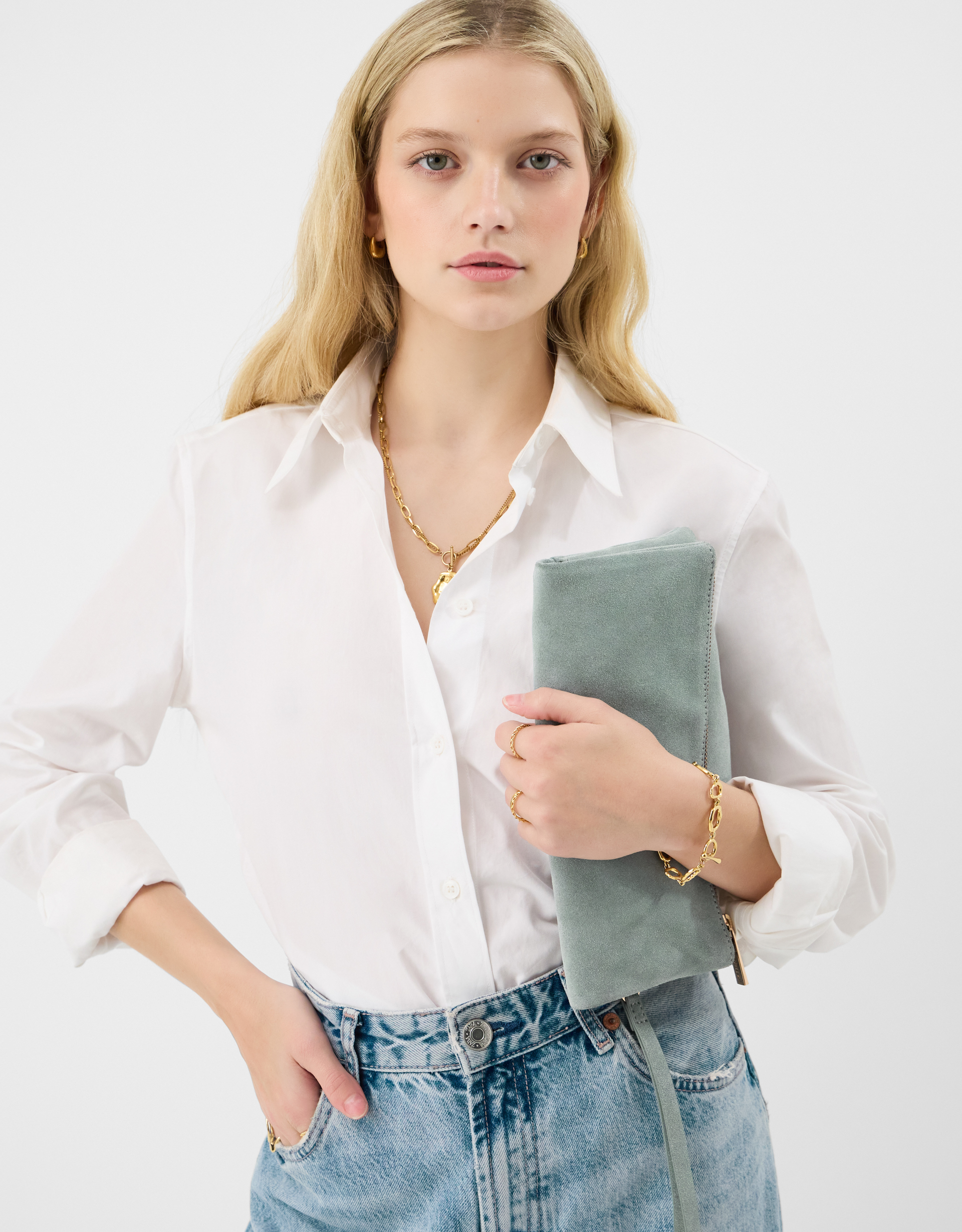 Blue Foldover Suede Wristlet Bag - Accessorize