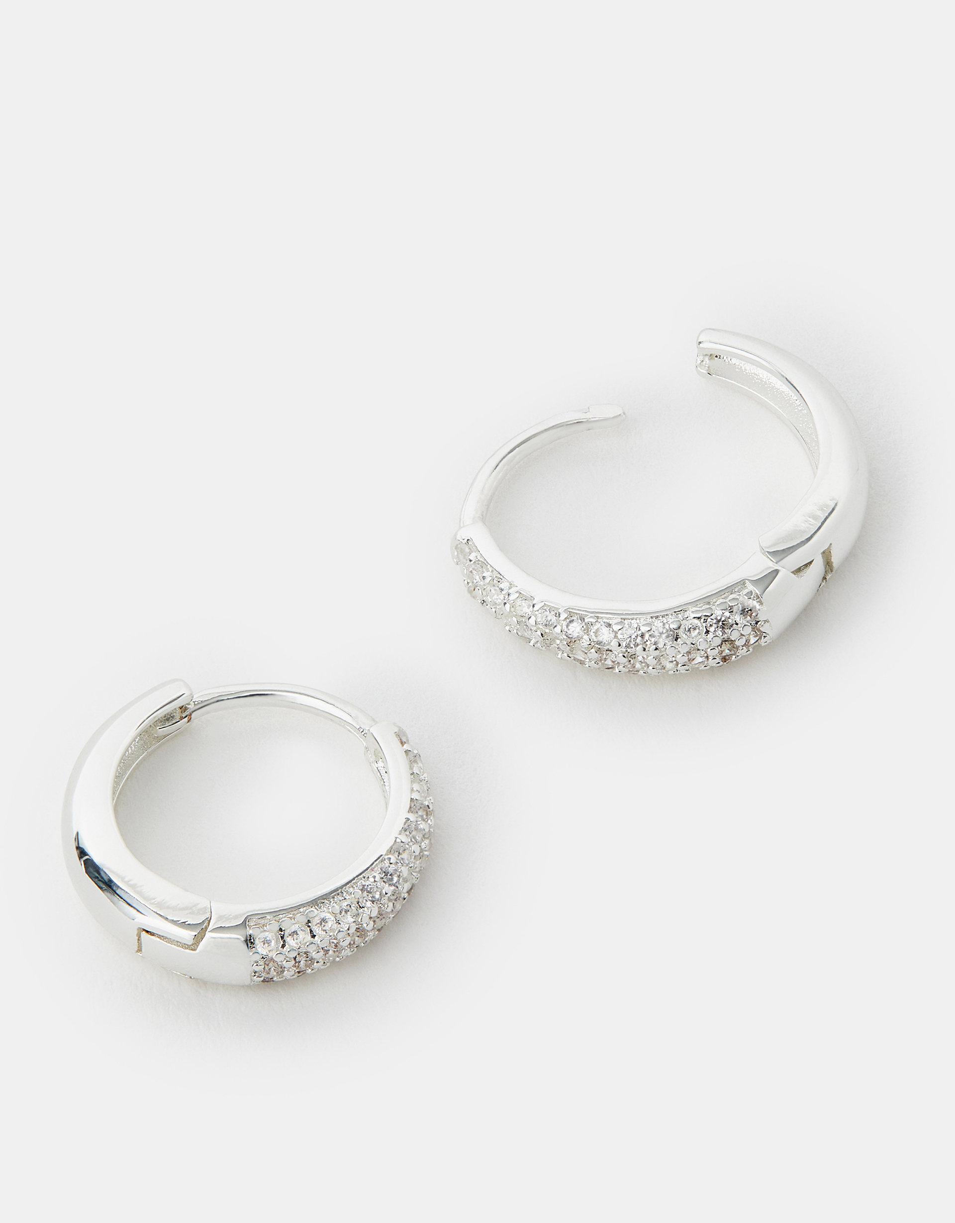 Sterling Silver-plated Diamanté Huggie Hoop Earrings - Accessorize
