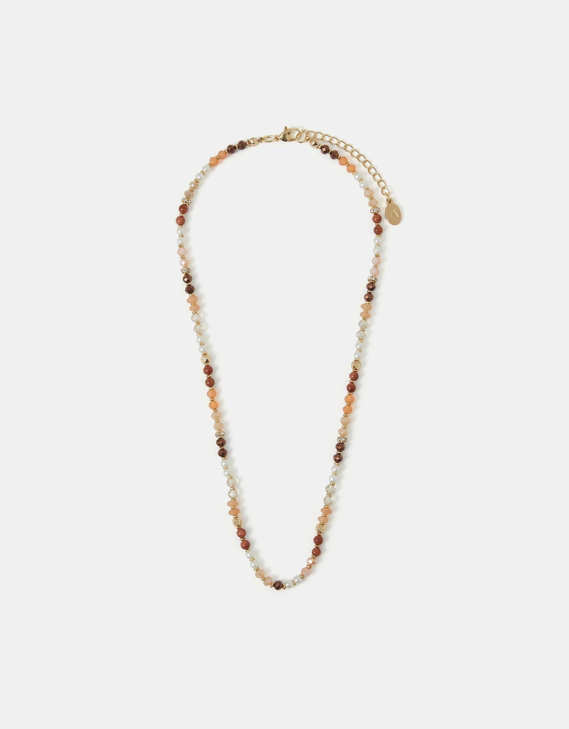 Accessorize Lace Decor Sandstone Beaded Necklace, Peach