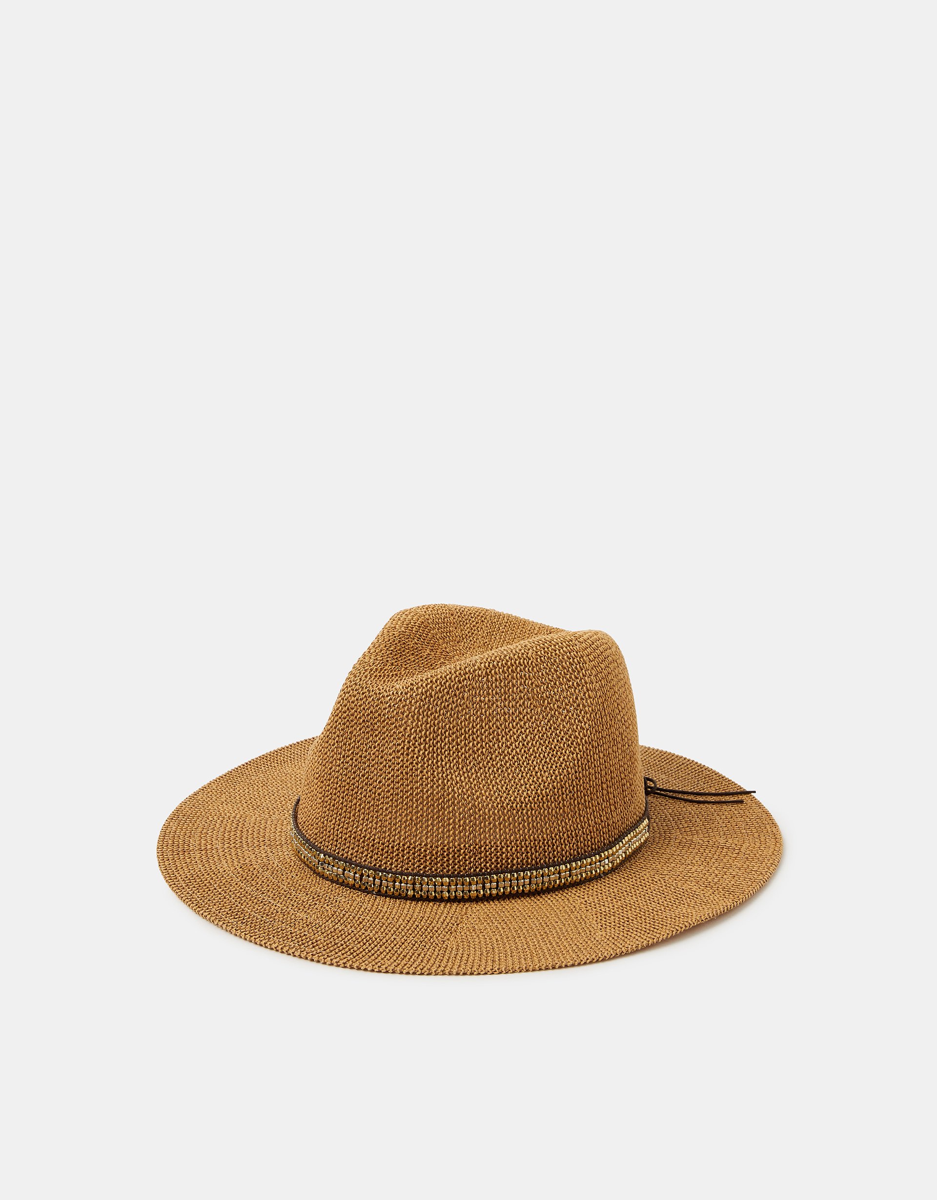 Brown Metallic Trim Fedora Hat - Accessorize