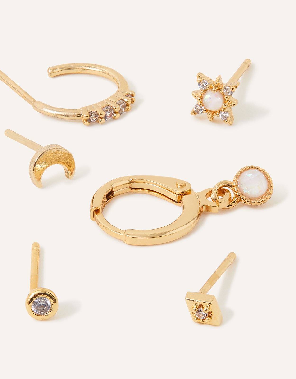 Accessorize Women's Gold Pack of 6 Metal Opal Celestial Earrings, Size: One Size