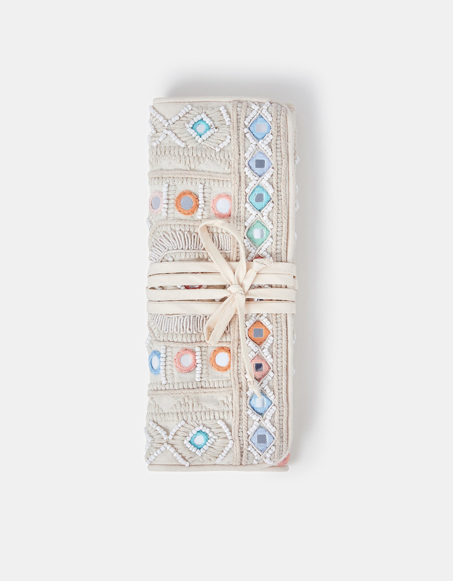 White Mirror & Bead Embellished Jewellery Storage Roll - Accessorize