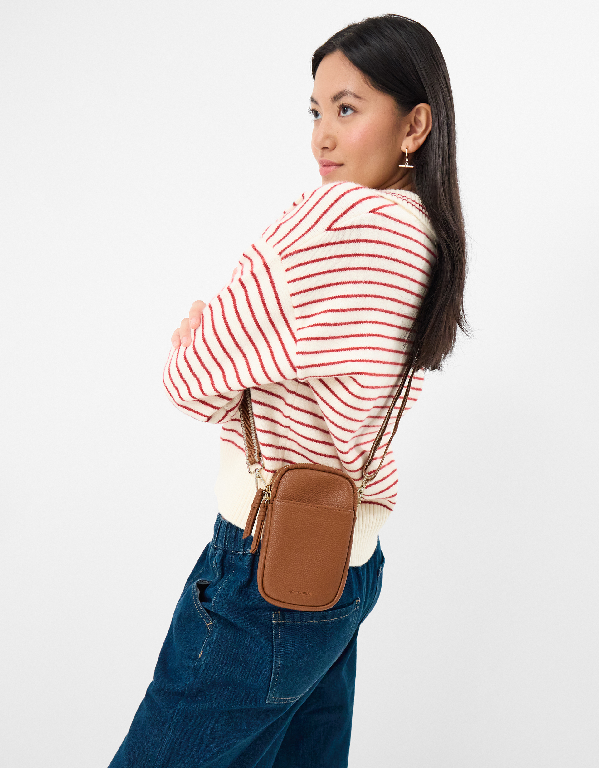 Accessorize Print Double Pouch Phone Bag, Brown