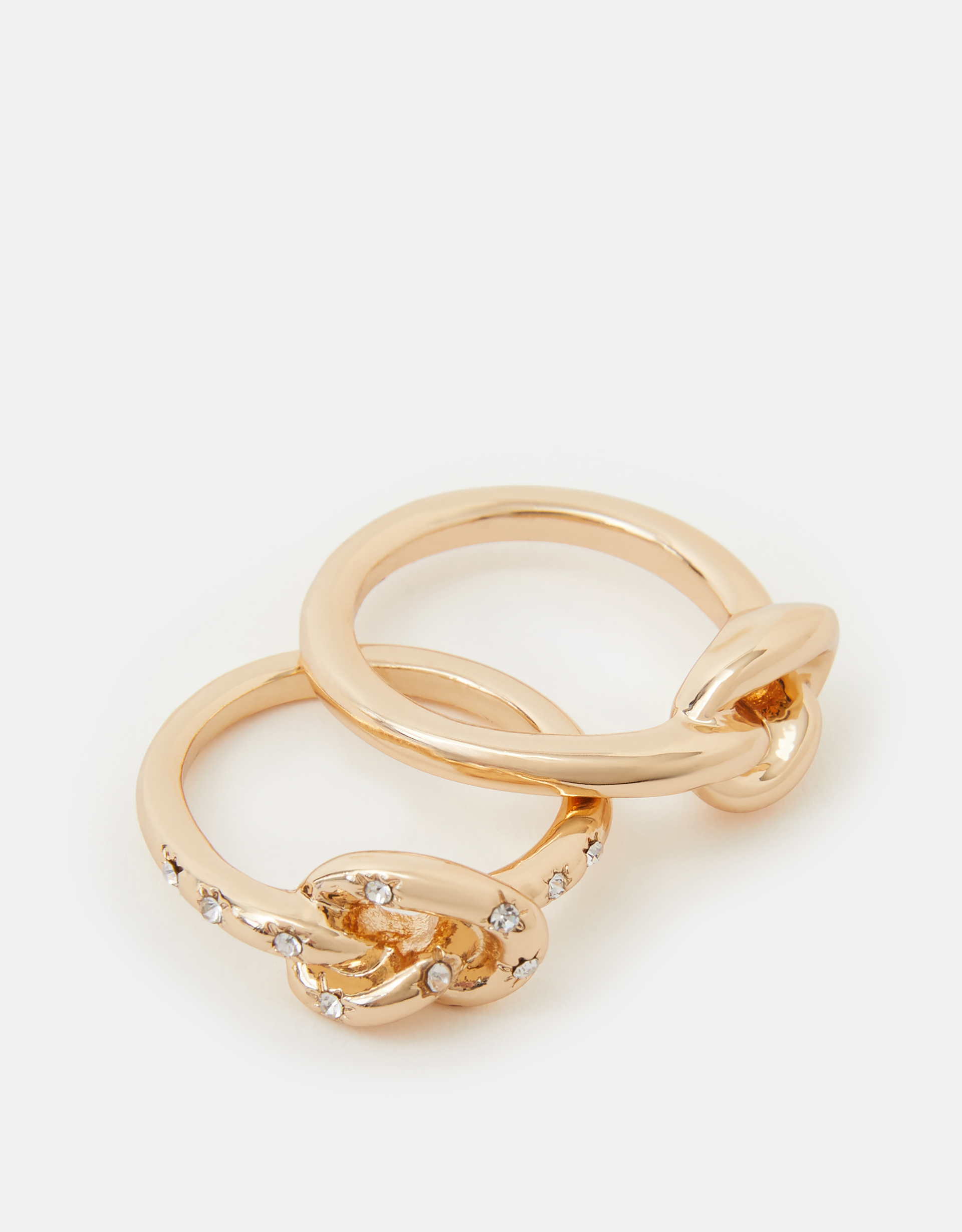 2-Pack Knot Rings Gold, Size: S - Accessorize
