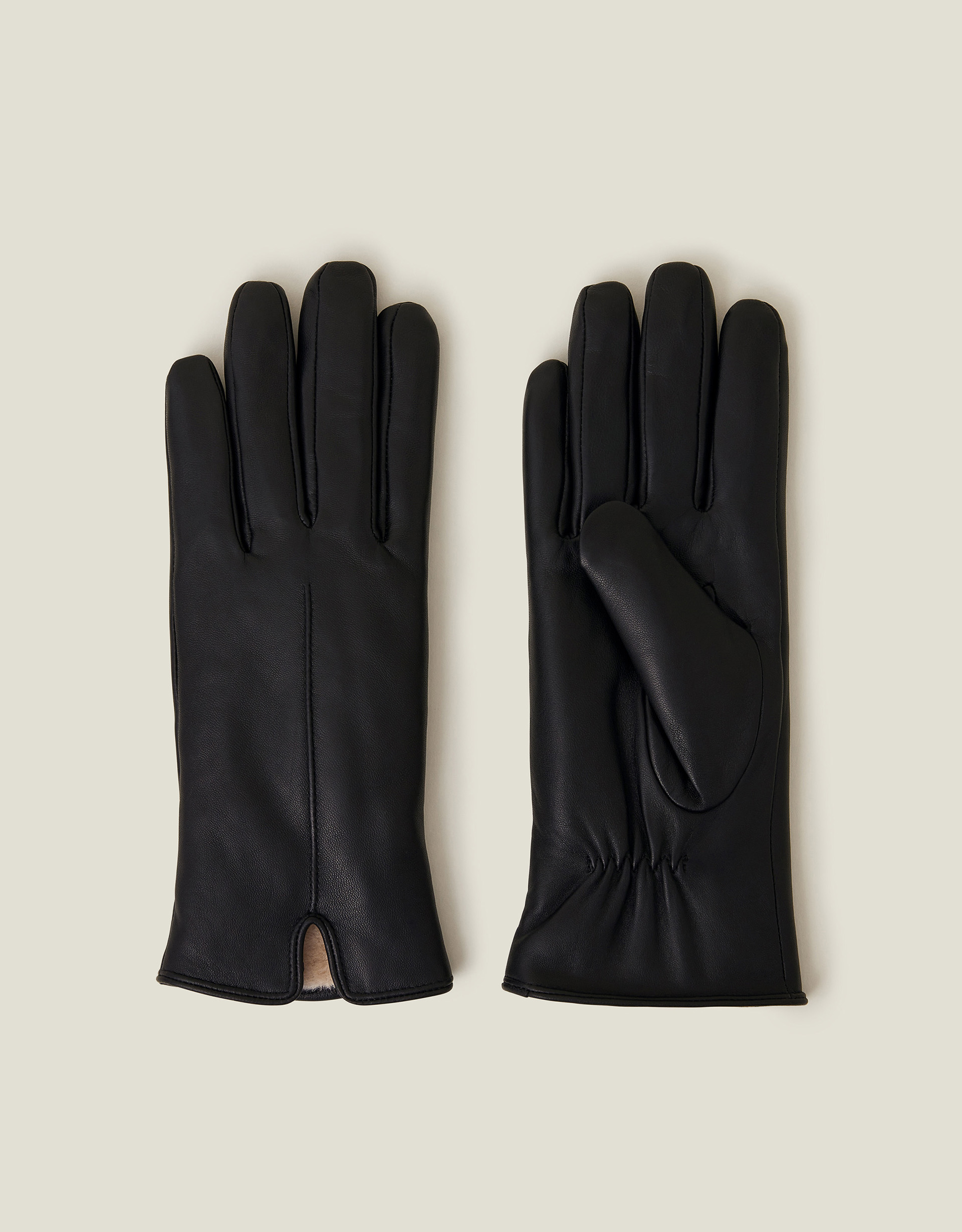 Faux Fur Lined Leather Gloves Black, Size: S / M, Women's - Accessorize