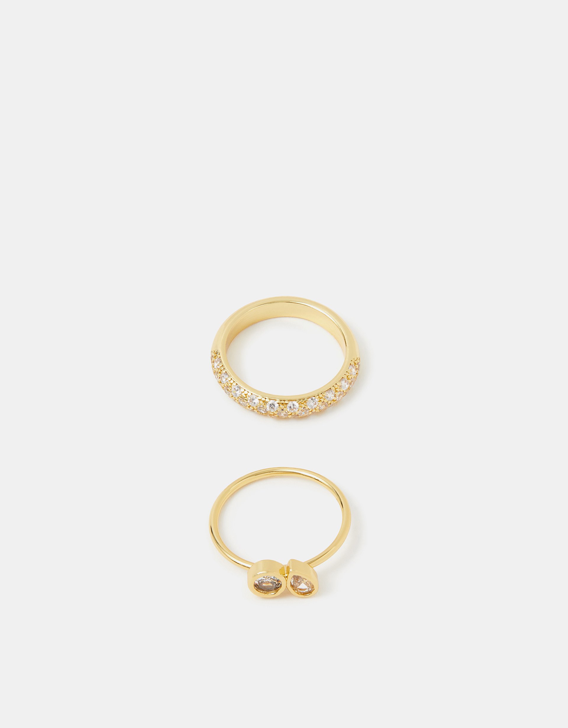 Accessorize 2-Pack 14ct -Plated Mix Diamanté Rings, Gold, Size: S