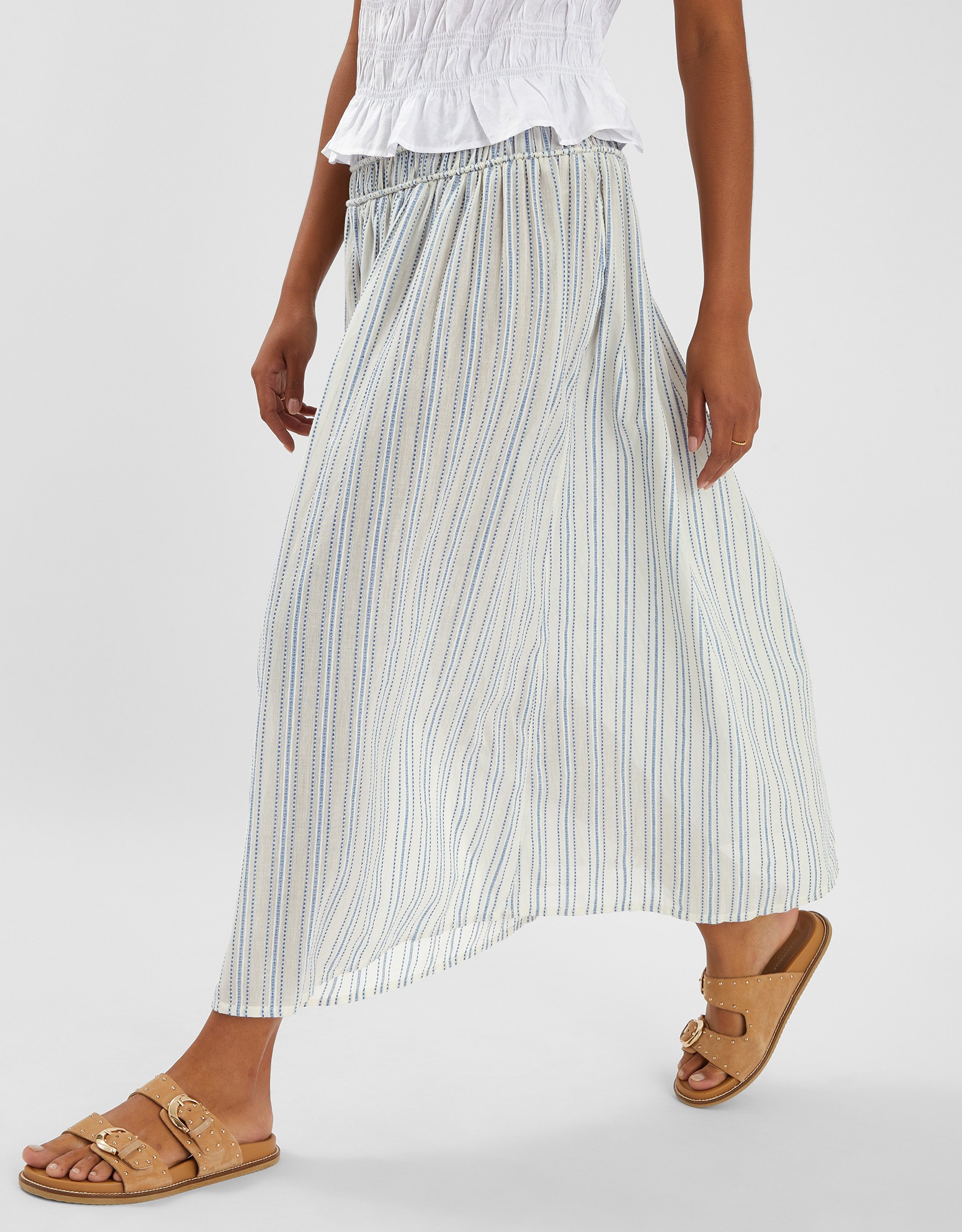 Stripe Gathered Waist Maxi Skirt White, Size: S - Accessorize