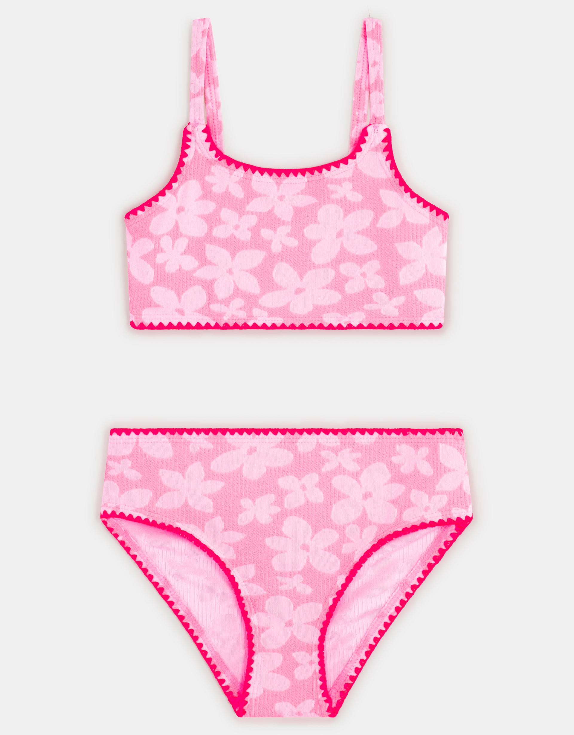 Accessorize Floral Textured Bikini Set Pink, Size 7-8 Years - Beach Holiday Swimwear